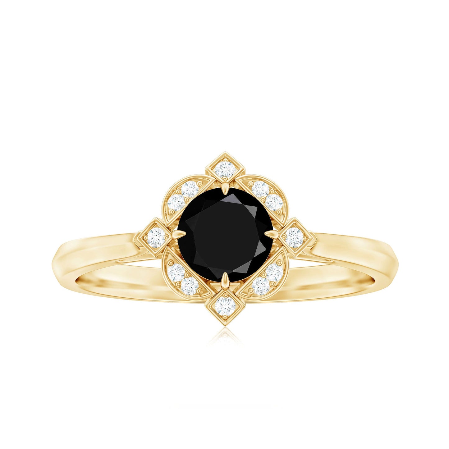 Vintage Style Black Spinel Engagement Ring with Diamond