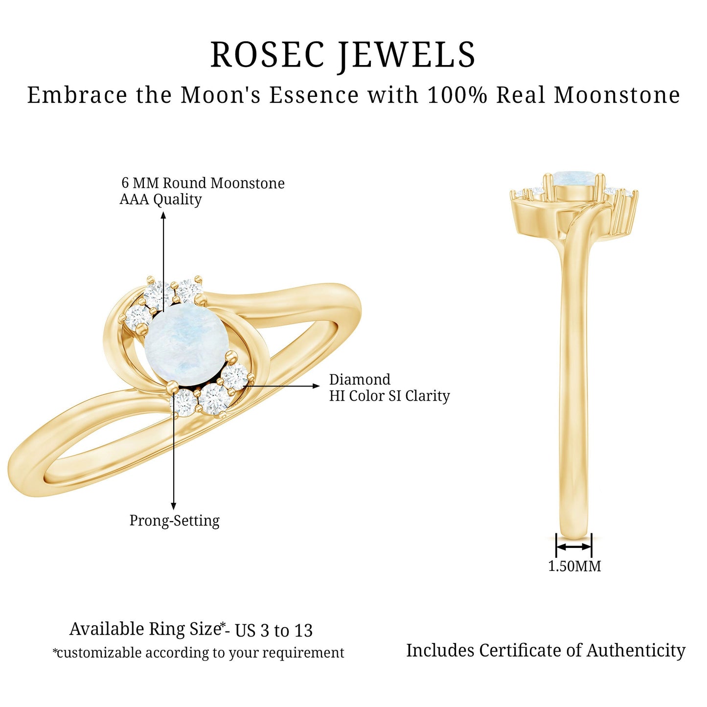 1/2 CT Moonstone and Diamond Bypass Promise Ring