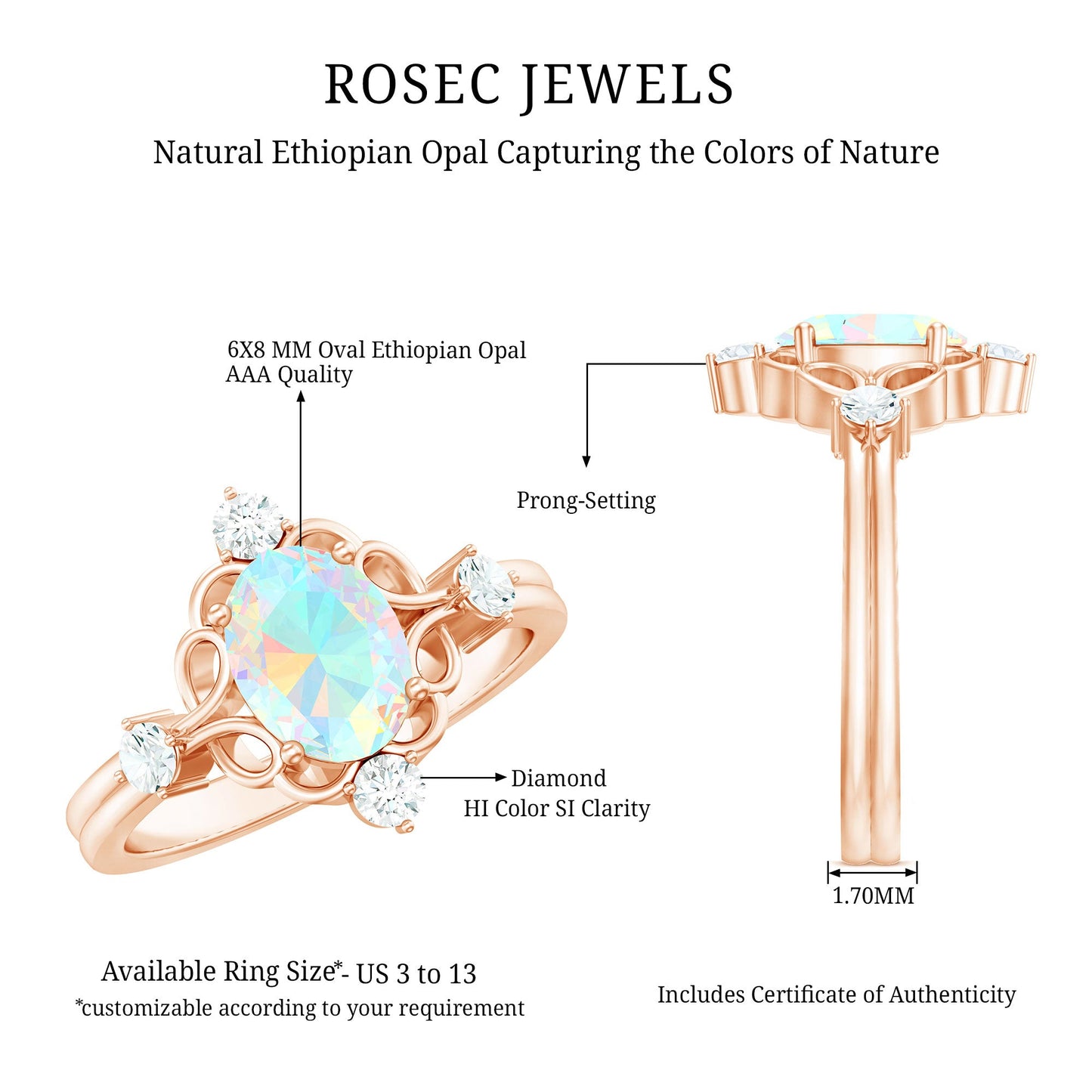 Designer Ethiopian Opal and Diamond  Engagement Ring