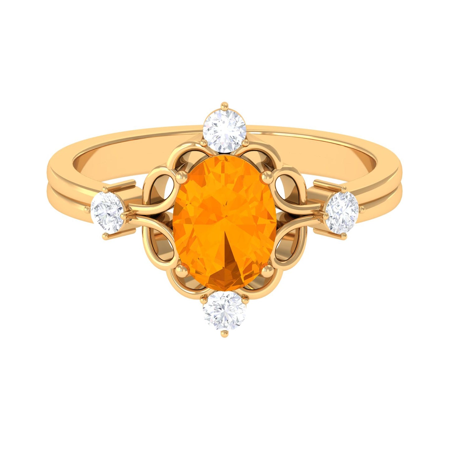 Oval Fire Opal Cocktail Ring with Diamond