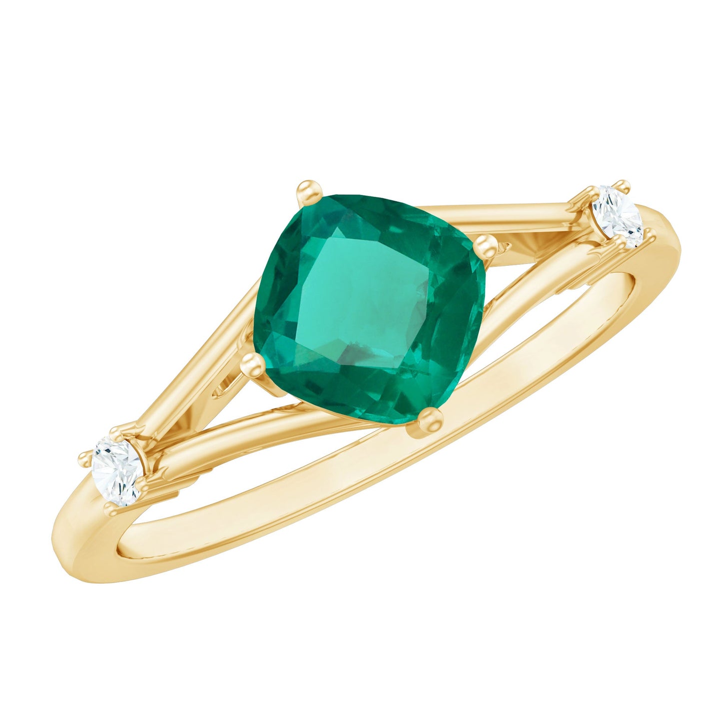 Certified 6 mm Cushion Cut Lab Grown Emerald Diamond Engagement Ring with Split Shank