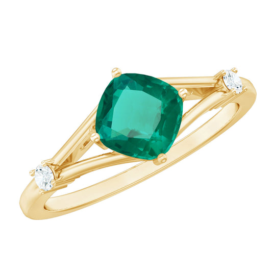 Certified 6 mm Cushion Cut Lab Grown Emerald Diamond Engagement Ring with Split Shank
