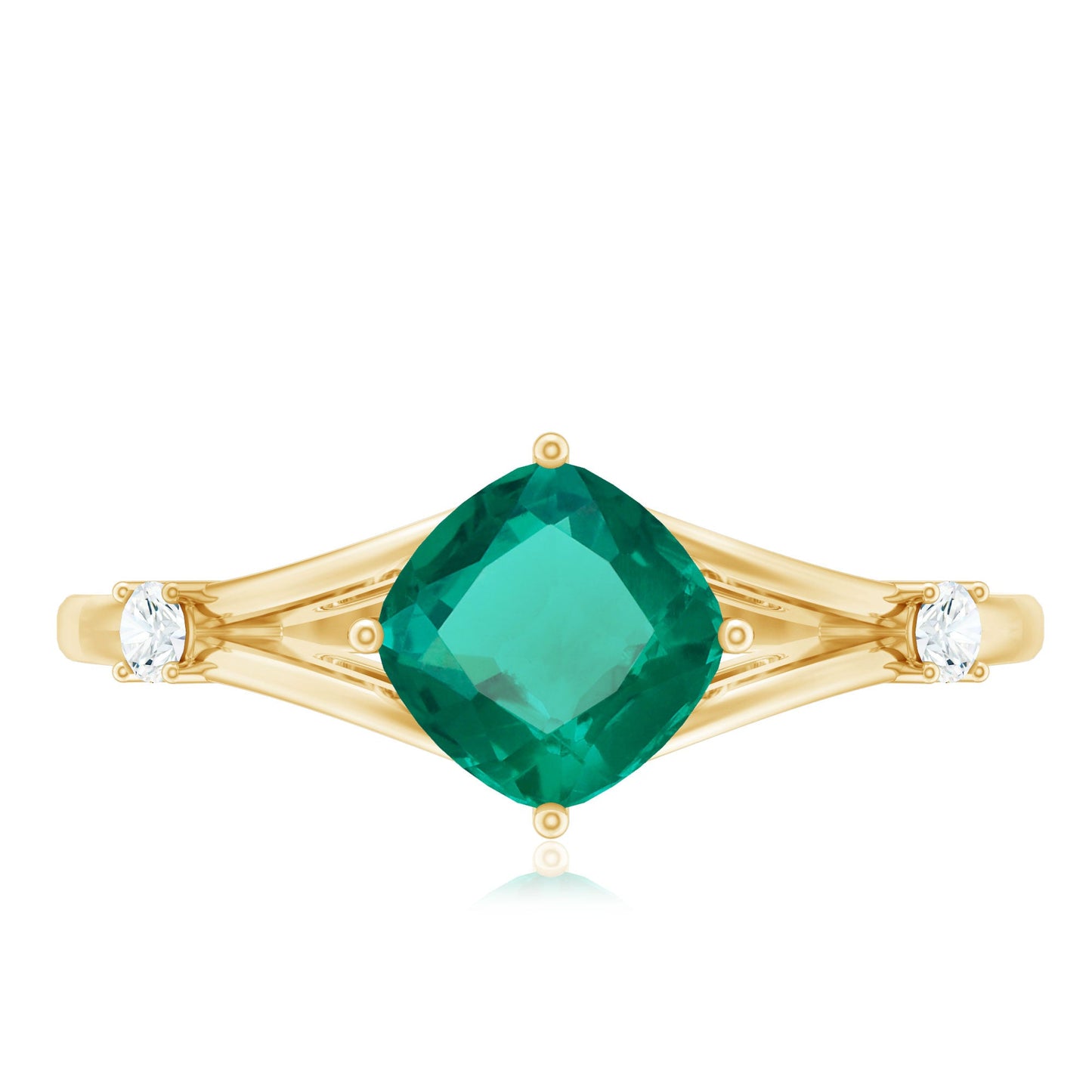 Certified 6 mm Cushion Cut Lab Grown Emerald Diamond Engagement Ring with Split Shank