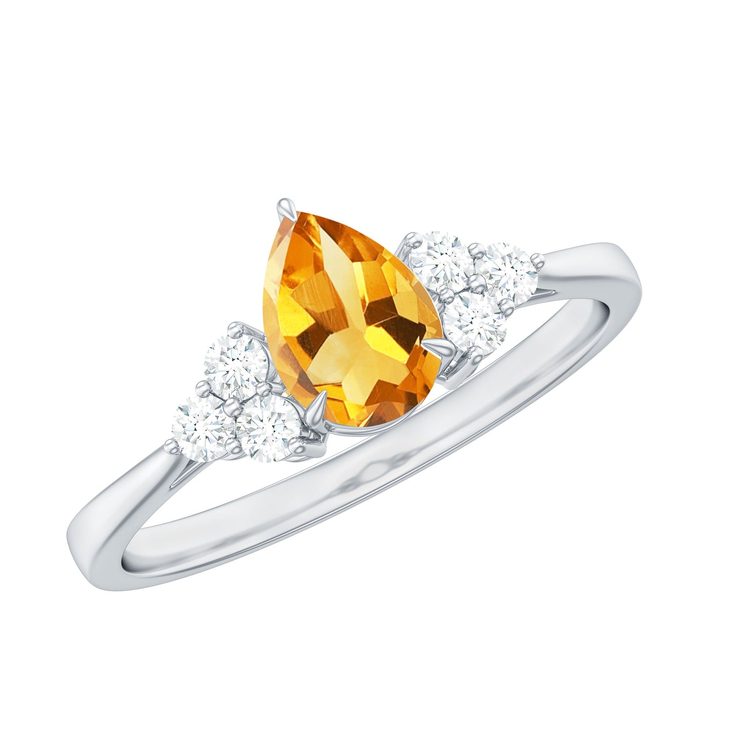 Classic Citrine Teardrop Engagement Ring with Diamond Trio