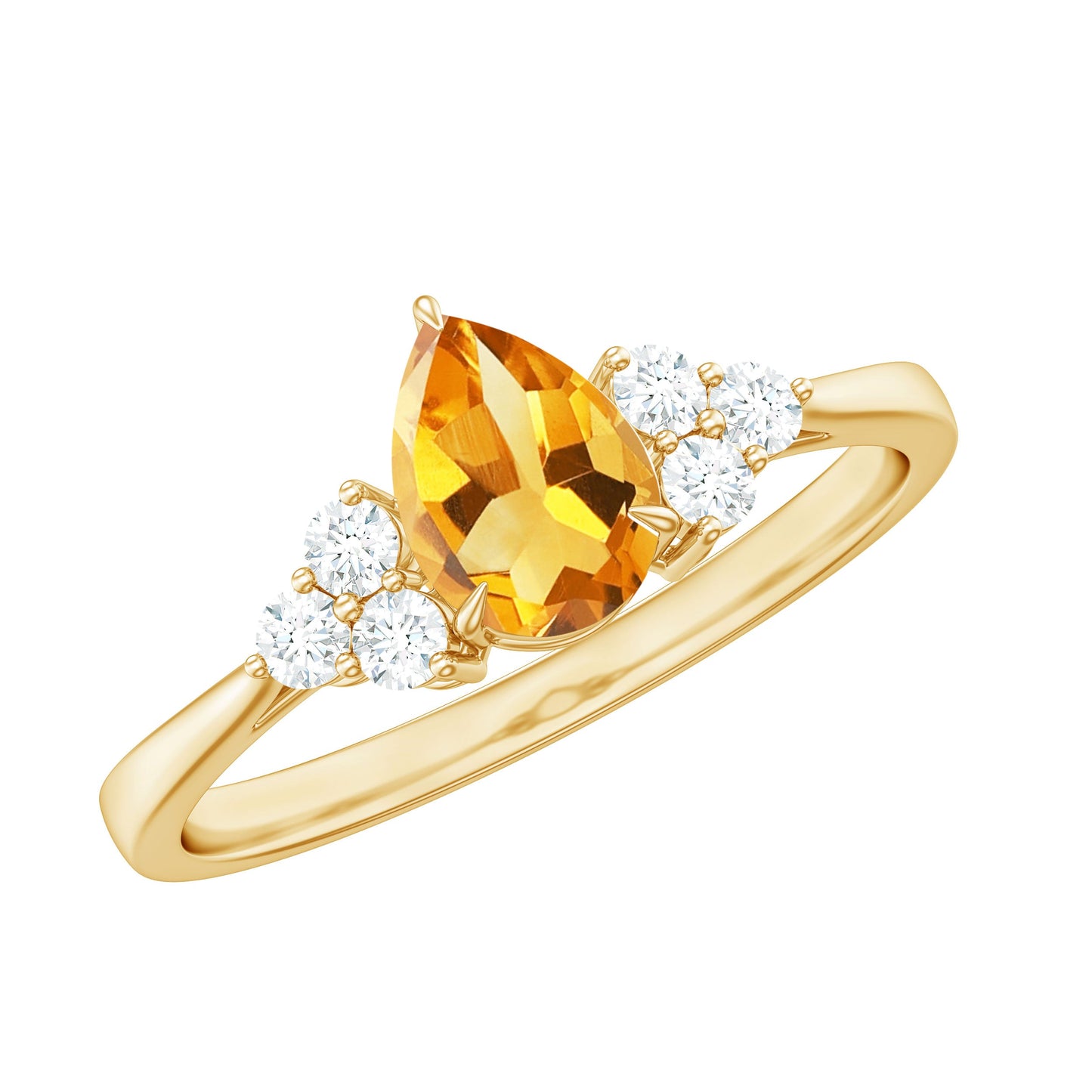 Classic Citrine Teardrop Engagement Ring with Diamond Trio
