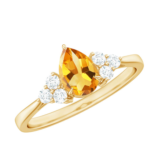 Classic Citrine Teardrop Engagement Ring with Diamond Trio