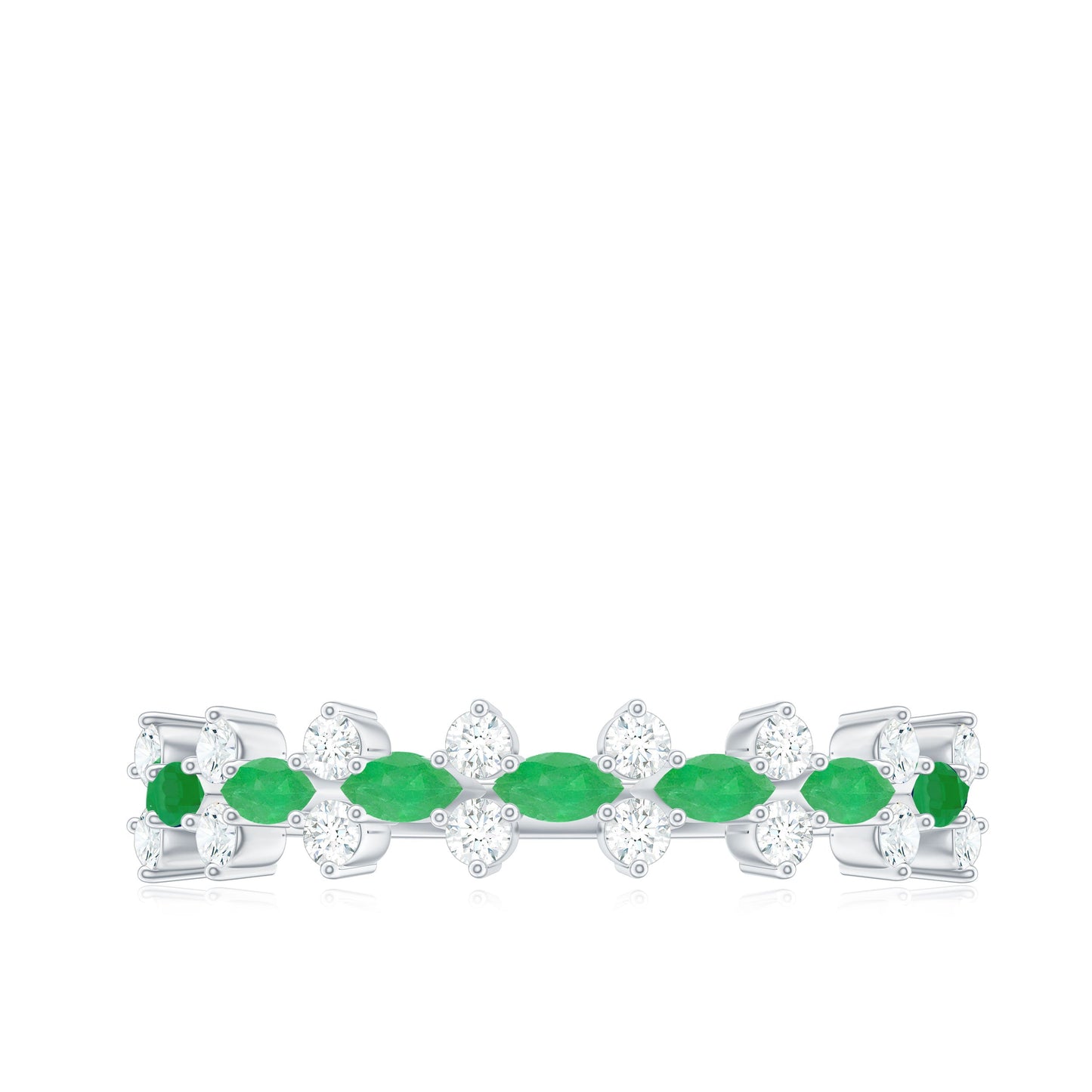 Genuine Emerald and Diamond Half Eternity Ring for Women