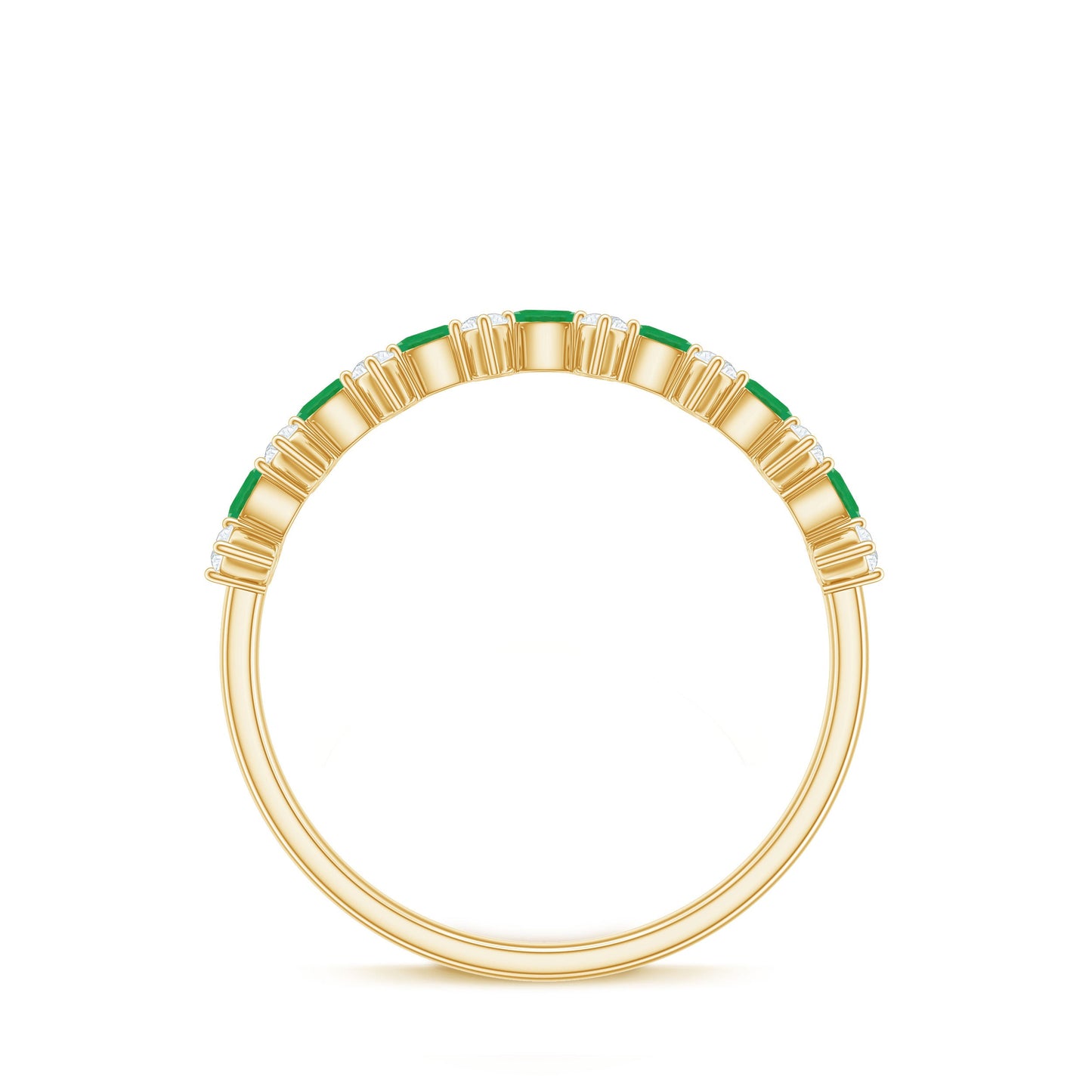 Genuine Emerald and Diamond Half Eternity Ring for Women