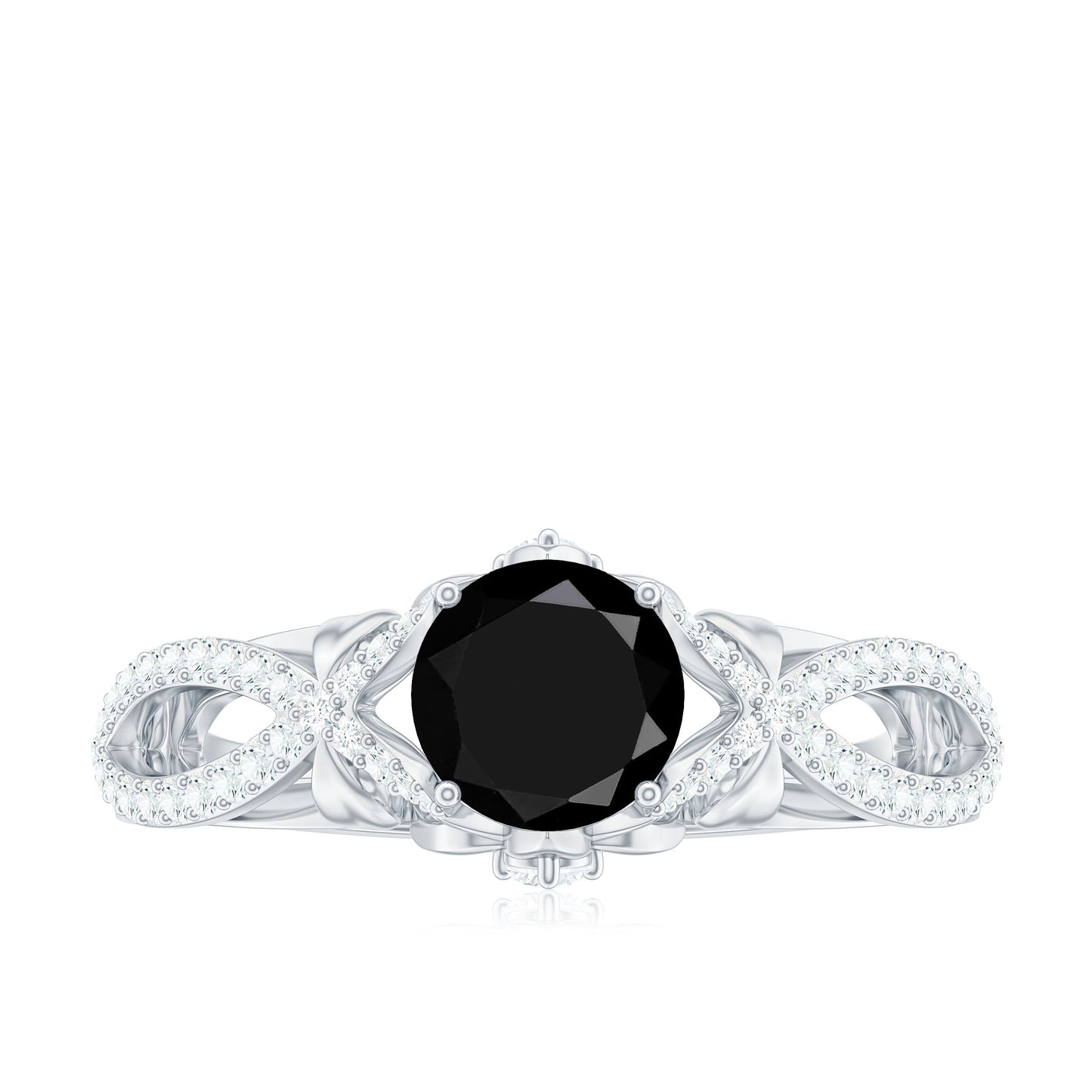 Created Black Diamond Crossover Engagement Ring with Diamond