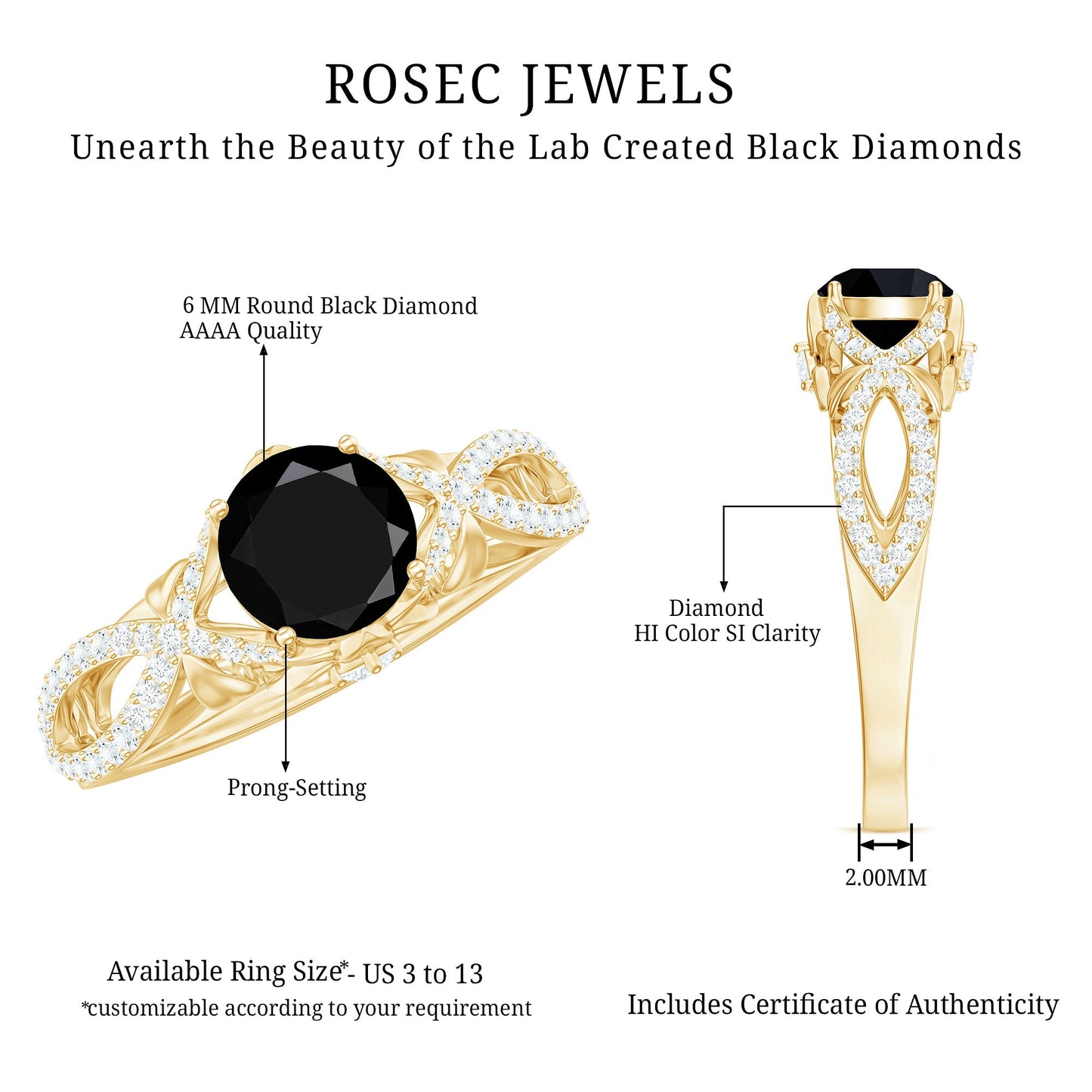 Created Black Diamond Crossover Engagement Ring with Diamond