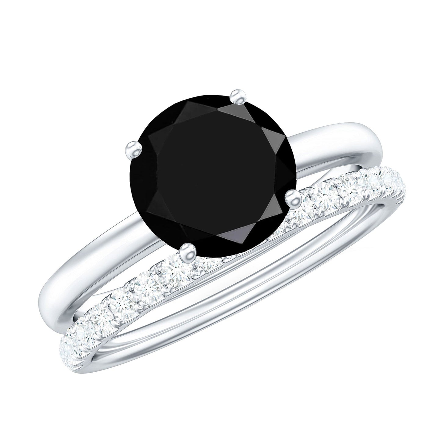 2 CT Created Black Diamond Solitaire Bridal Ring Set with Diamond