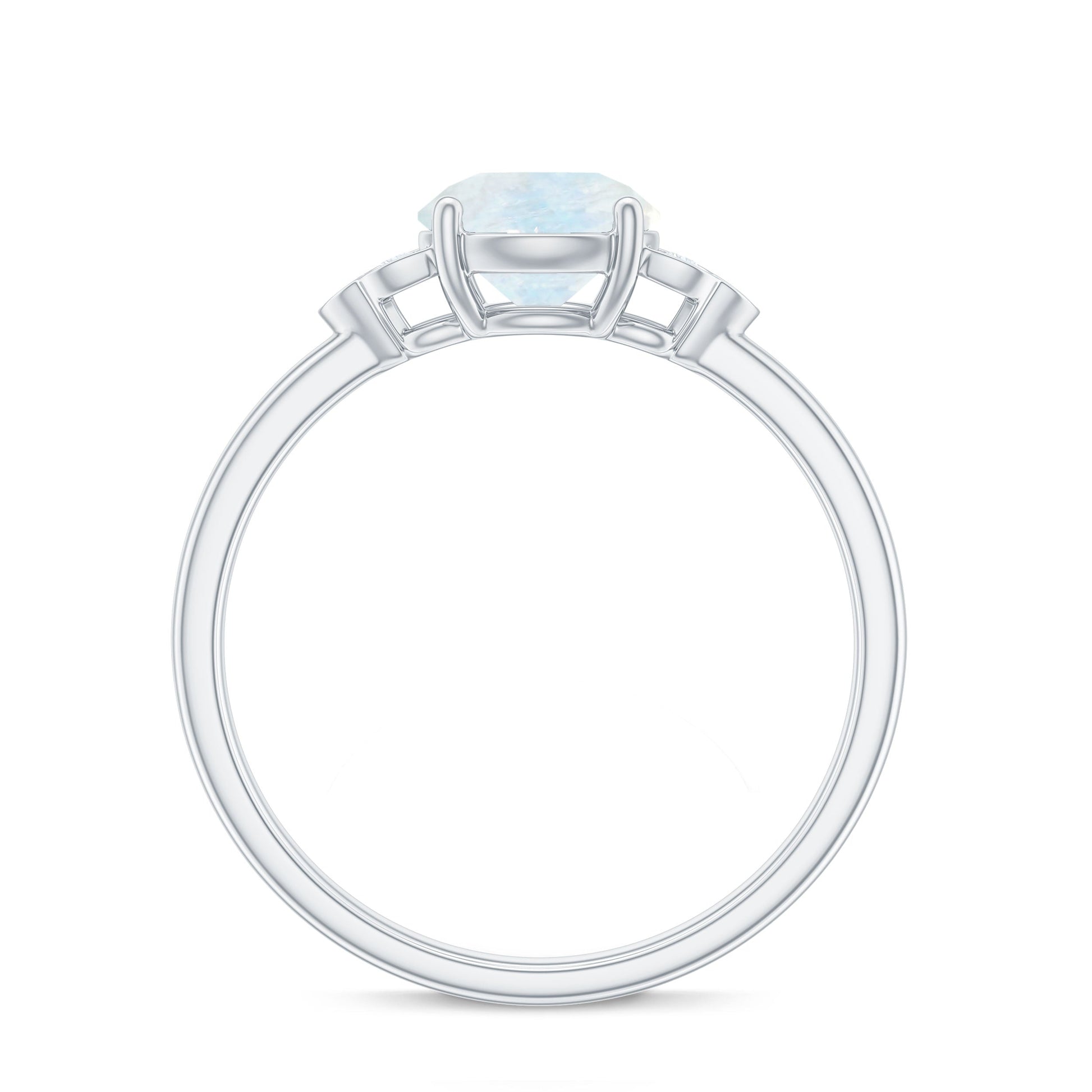 Silver ring with a central gemstone on a white background