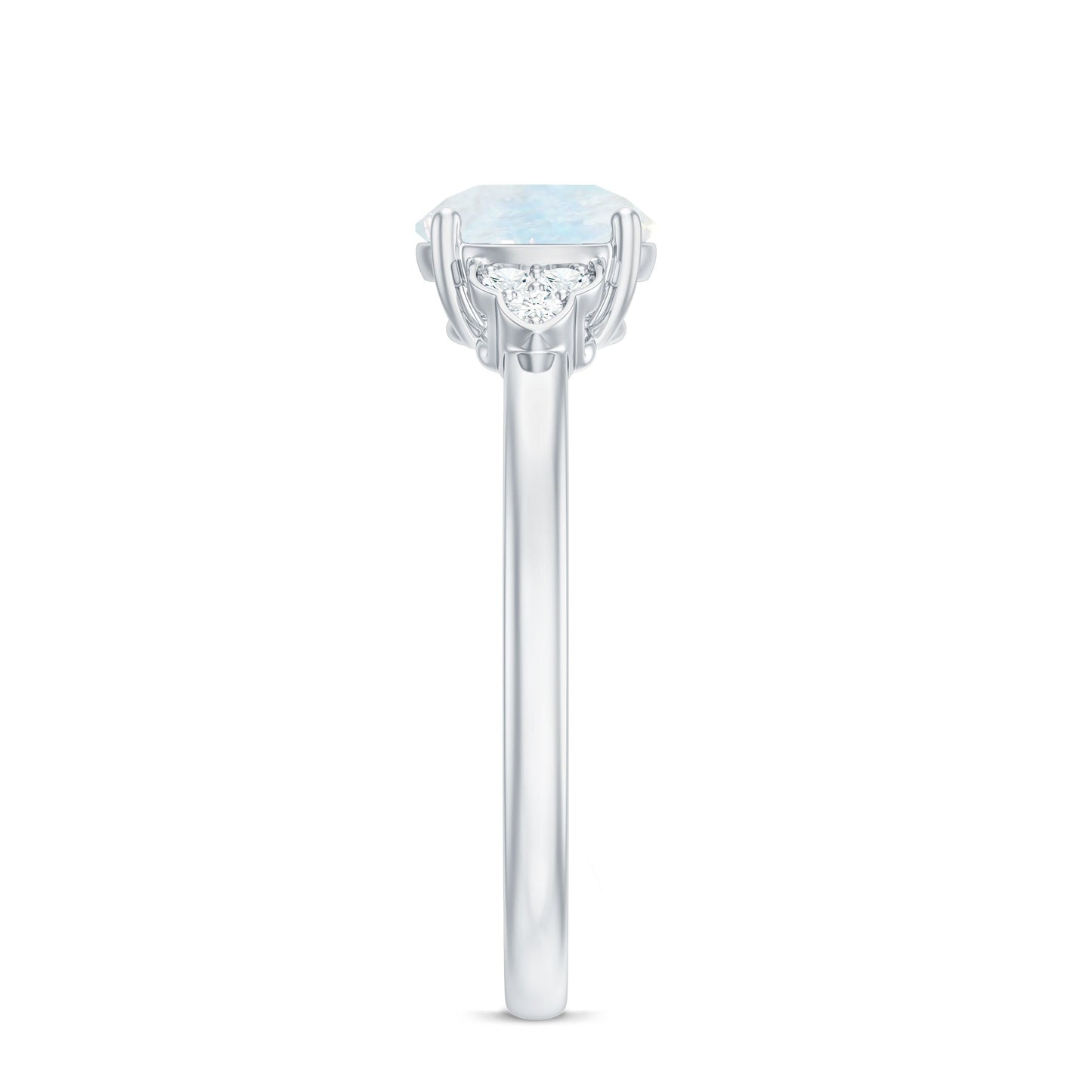 Diamond ring with a white gemstone on a white background