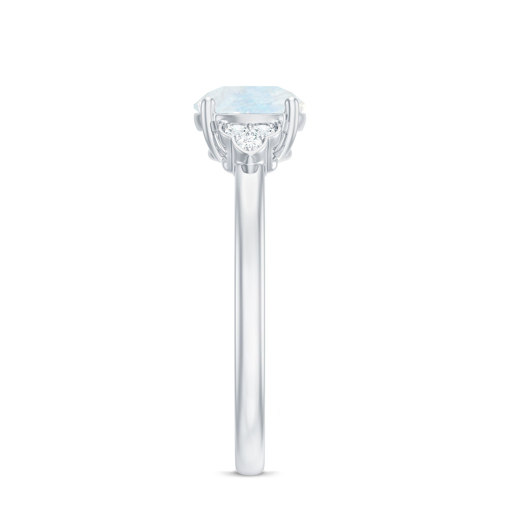 Diamond ring with a white gemstone on a white background
