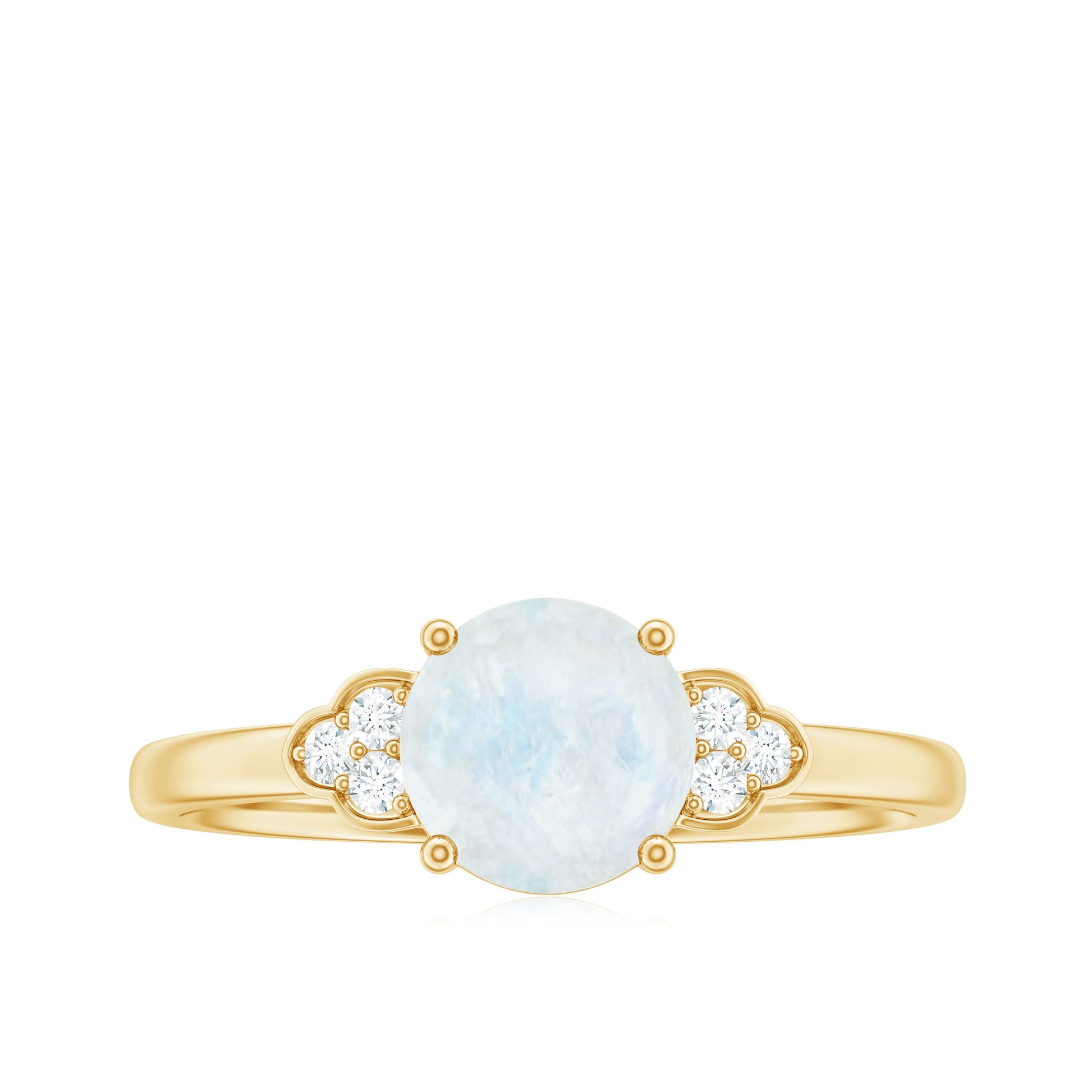 Gold ring with a heart-shaped opal stone and diamond accents on a white background