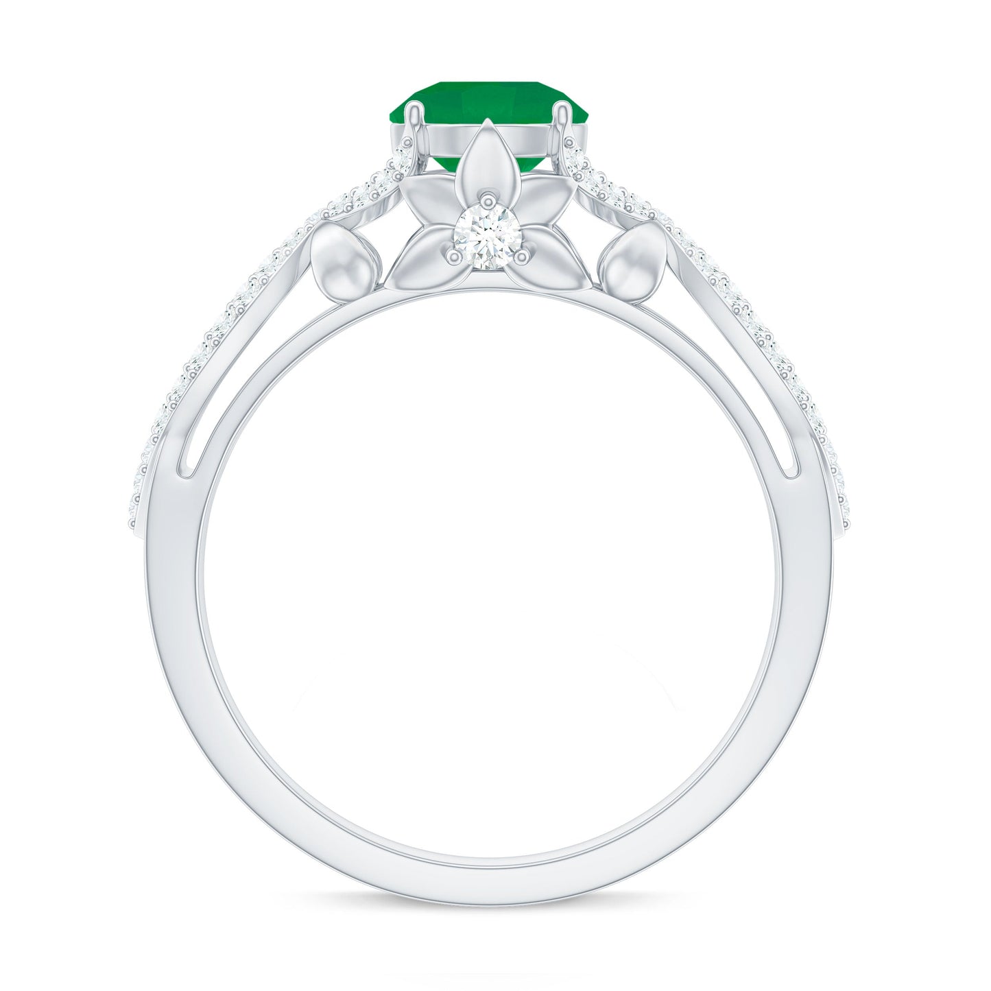 Designer Emerald Crossover Engagement Ring with Diamond