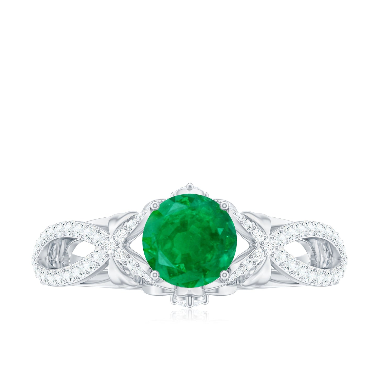 Designer Emerald Crossover Engagement Ring with Diamond