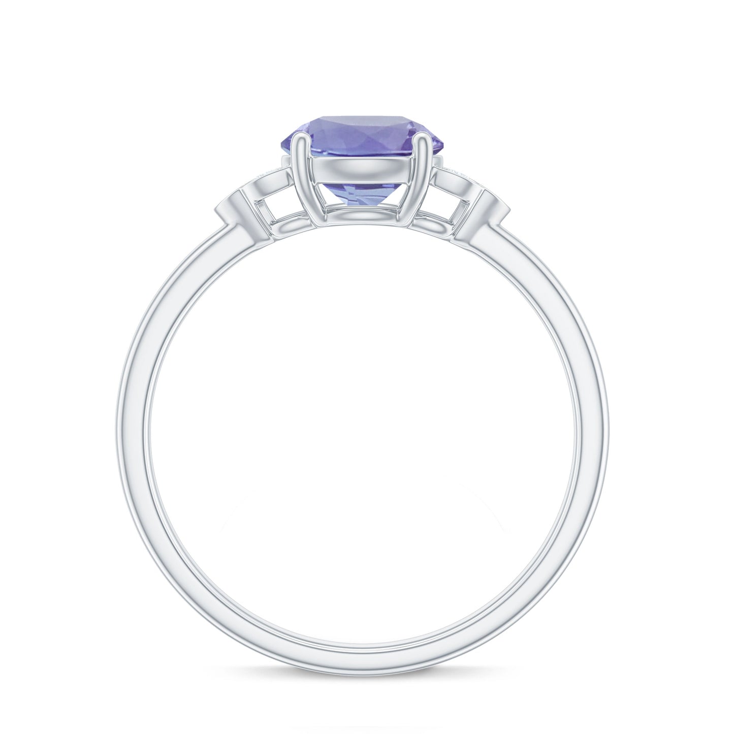 Natural Tanzanite Engagement Ring with Trio of Diamond