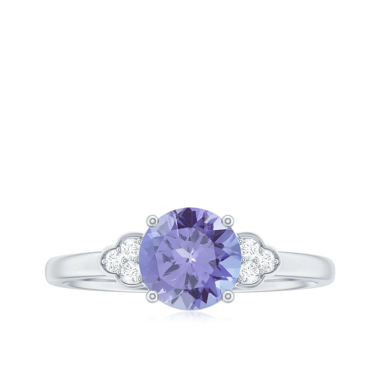 Natural Tanzanite Engagement Ring with Trio of Diamond