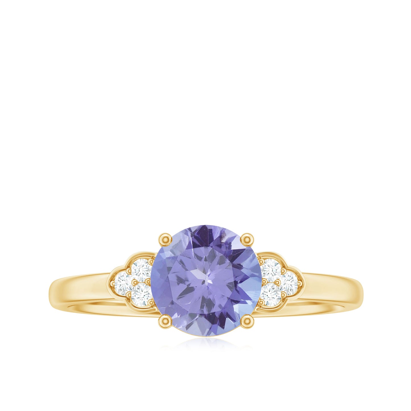 Natural Tanzanite Engagement Ring with Trio of Diamond