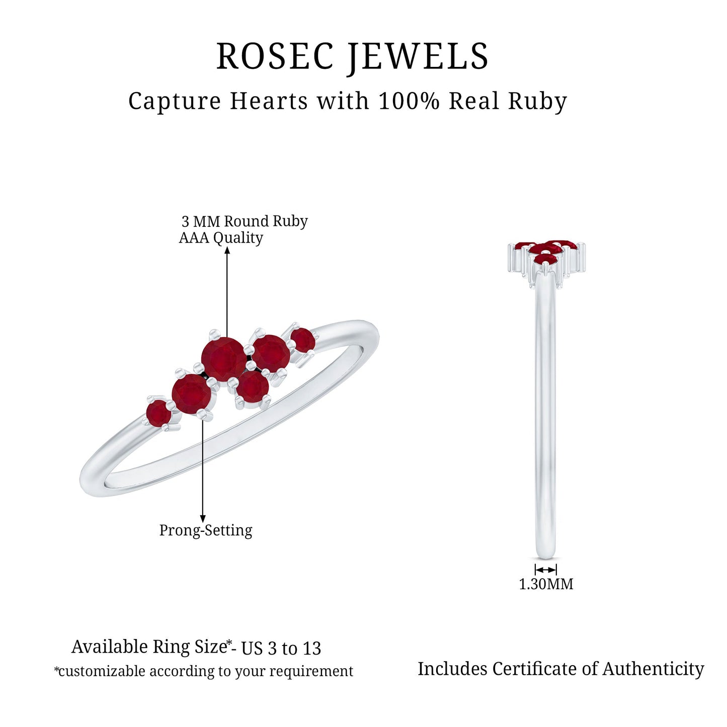 Natural Ruby Cluster Promise Ring for Women