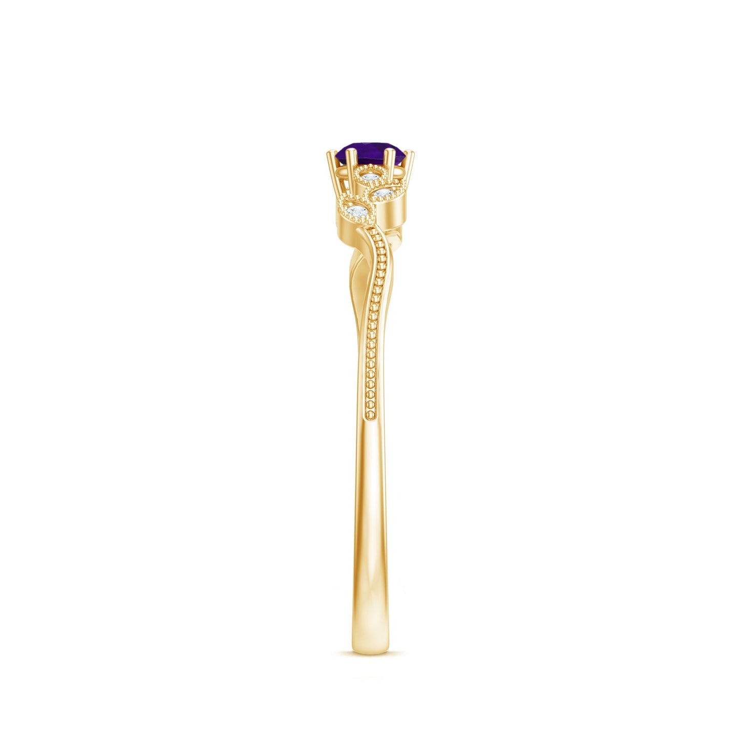 Amethyst and Diamond Leaf Branch Promise Ring