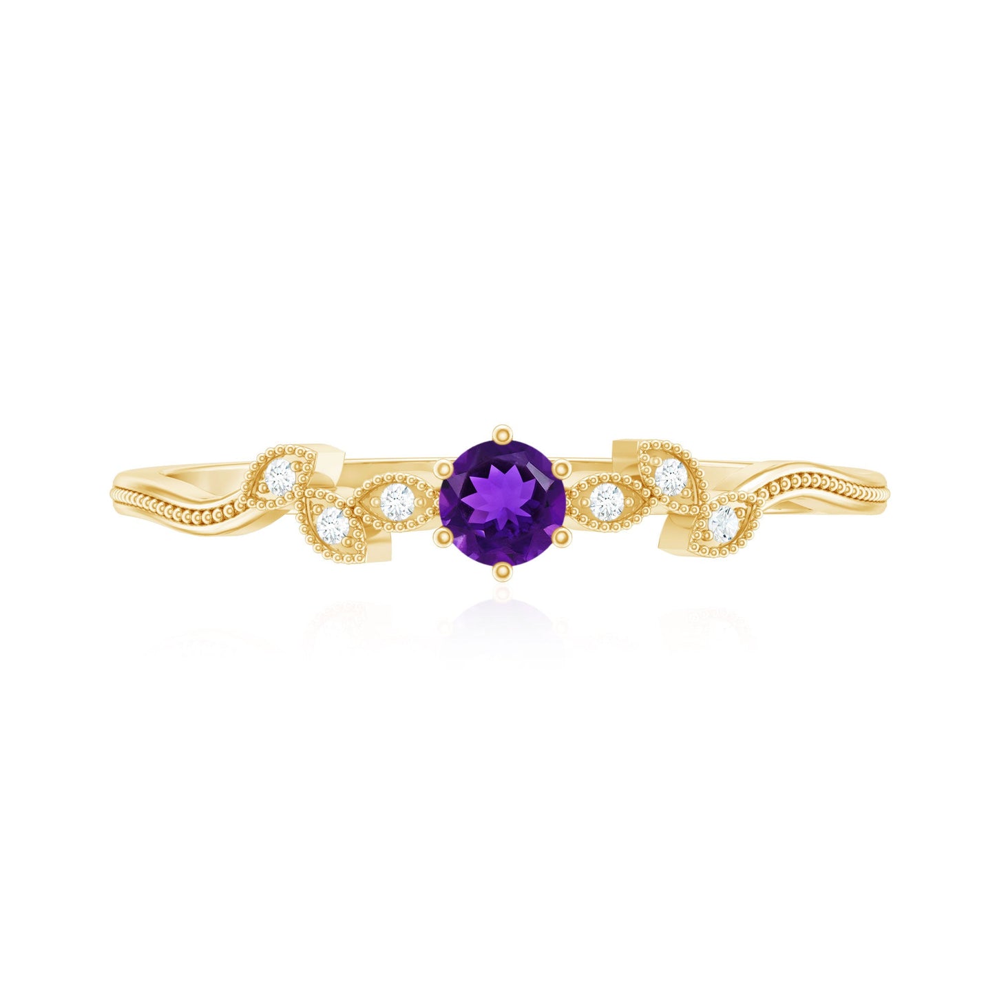 Amethyst and Diamond Leaf Branch Promise Ring