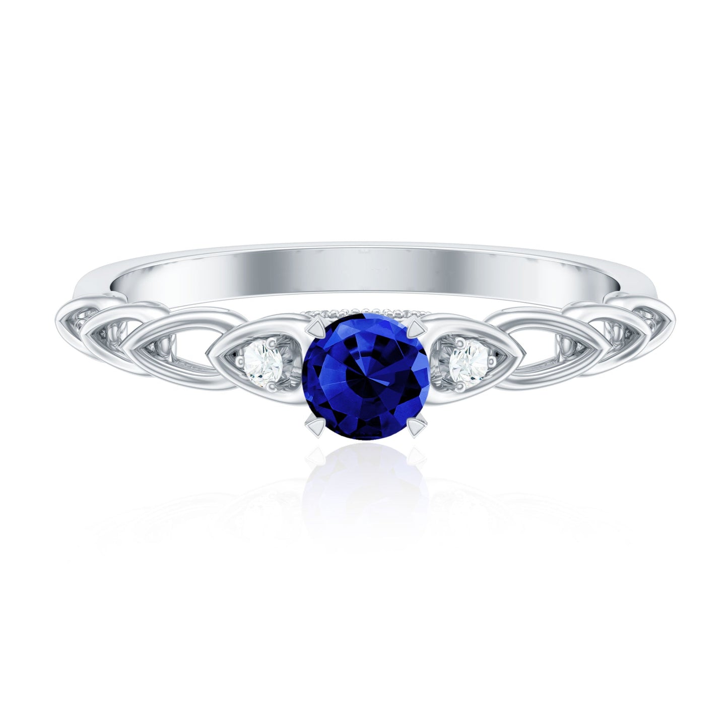 Certified 0.6 Carat Lab Grown Blue Sapphire Diamond Promise Ring