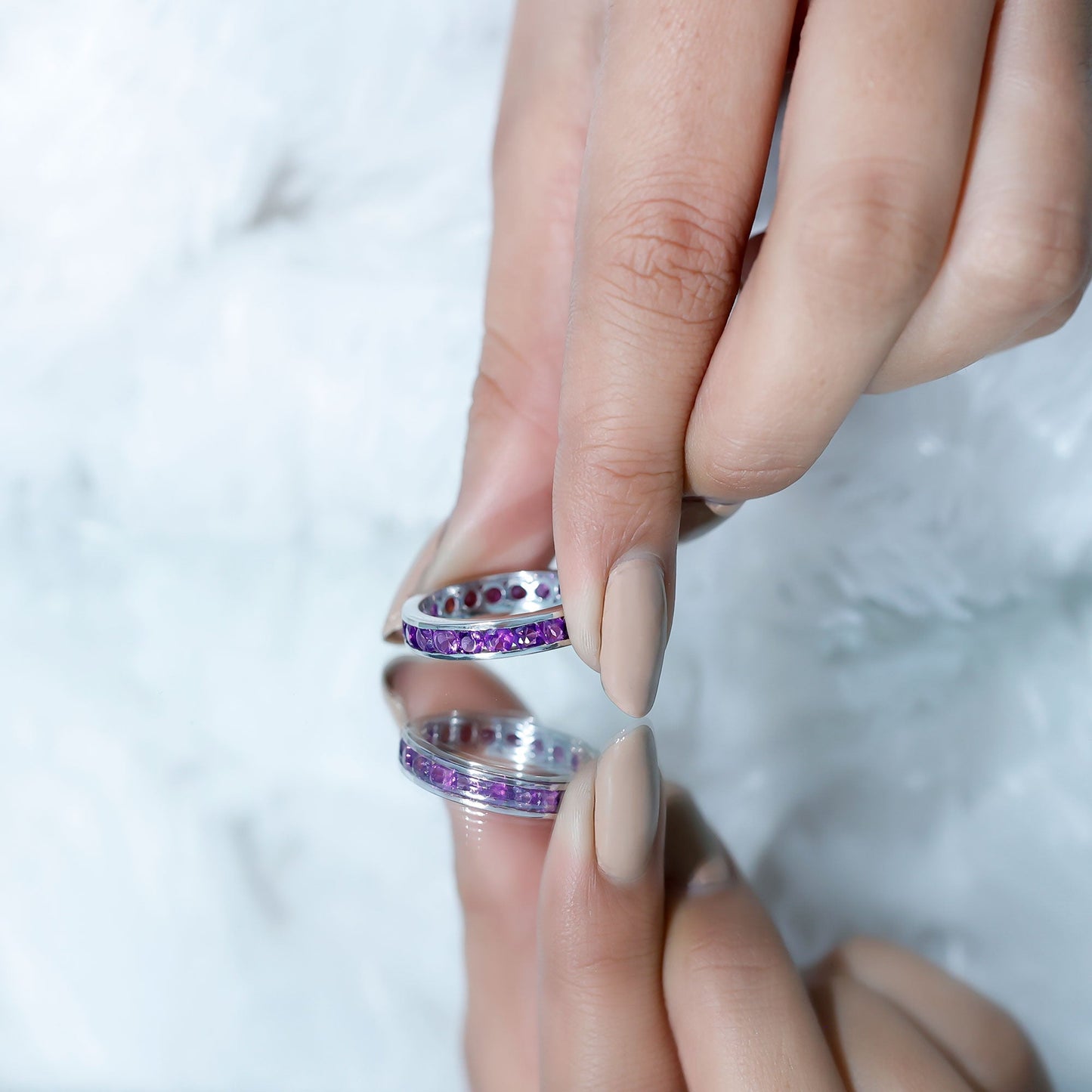 Round Shape Amethyst Eternity Ring in Channel Setting