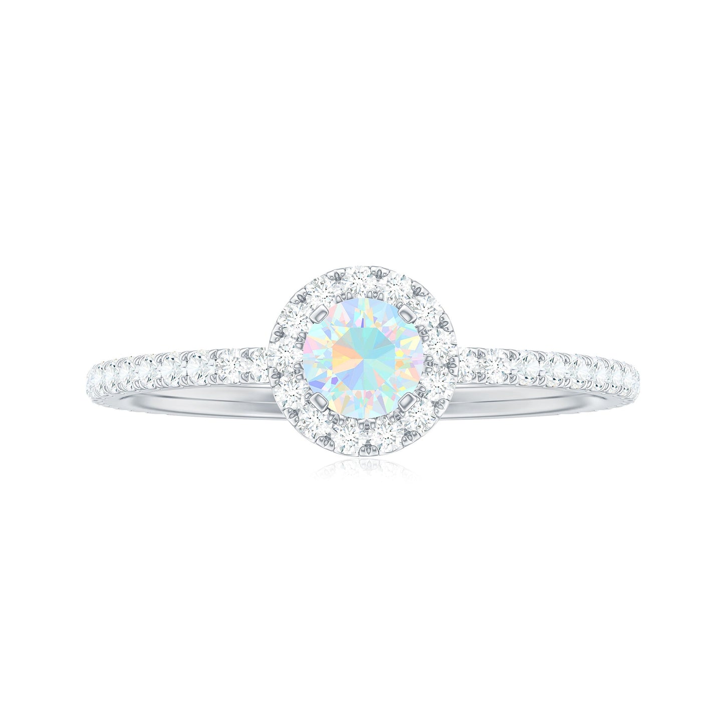 Natural Opalescent Promise Engagement Ring with Diamond Halo