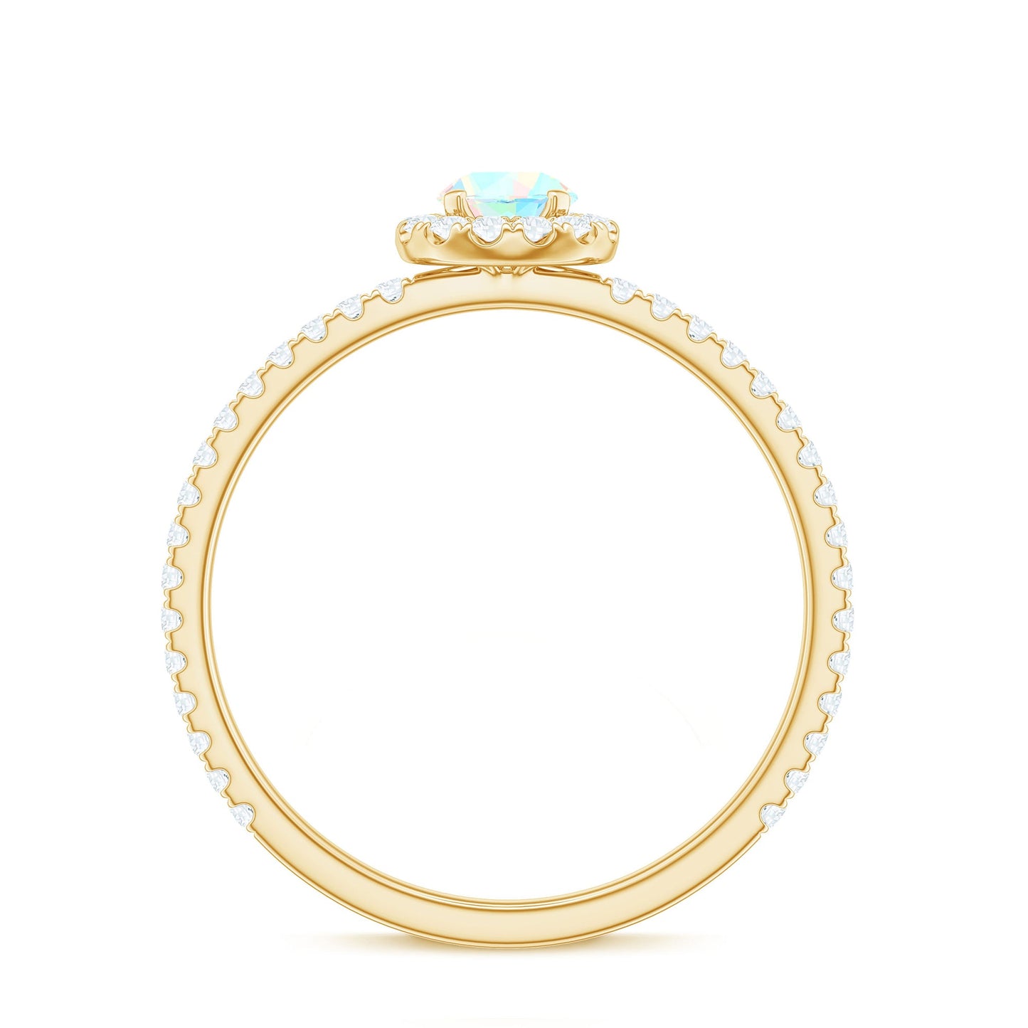 Natural Opalescent Promise Engagement Ring with Diamond Halo