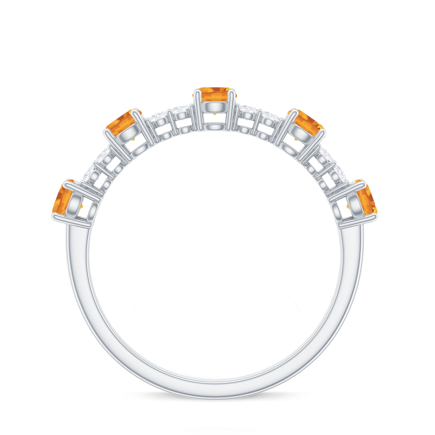 Natural Citrine Diamond Half Eternity Ring for Anniversary