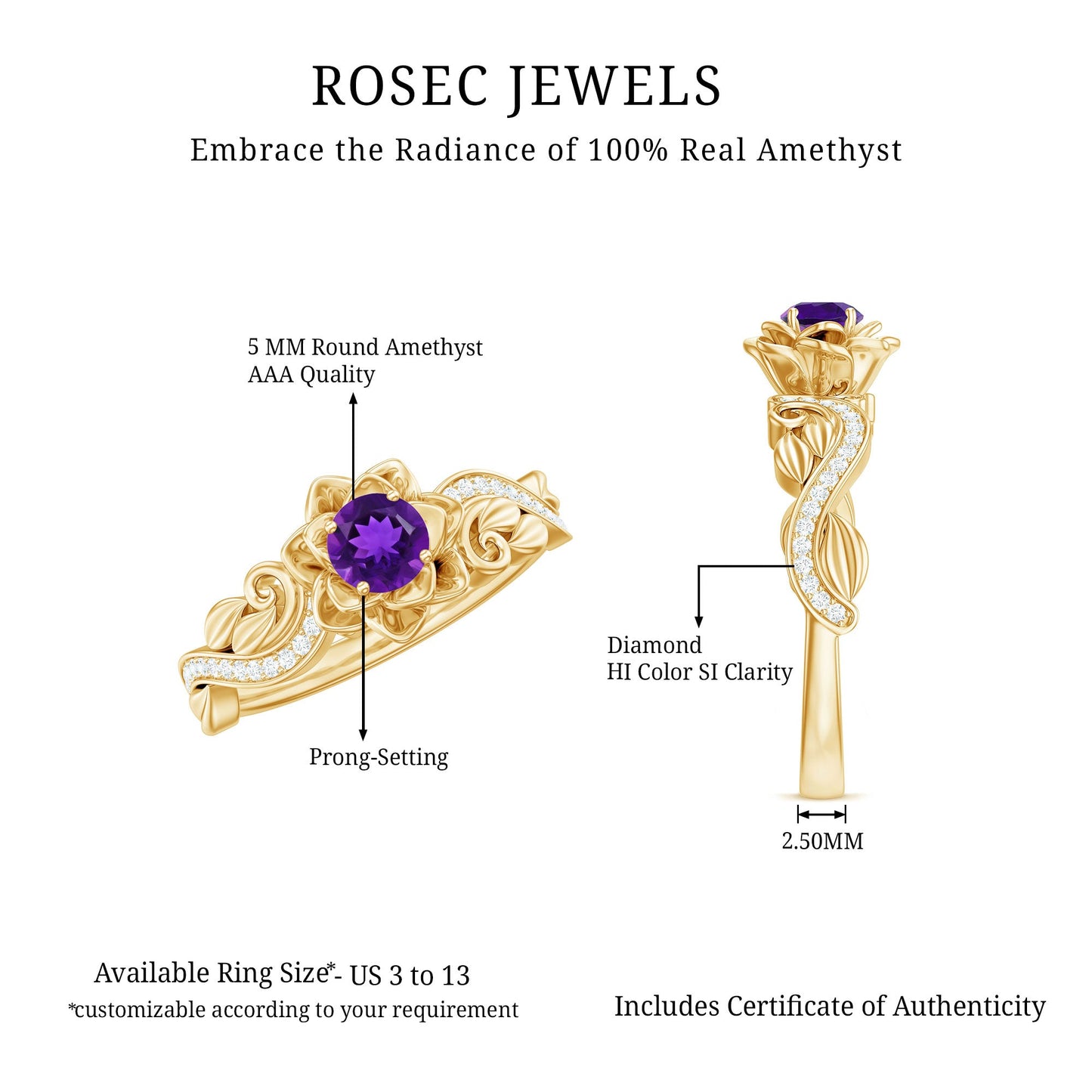 1/2 CT Floral Inspired Amethyst and Diamond Engagement Ring