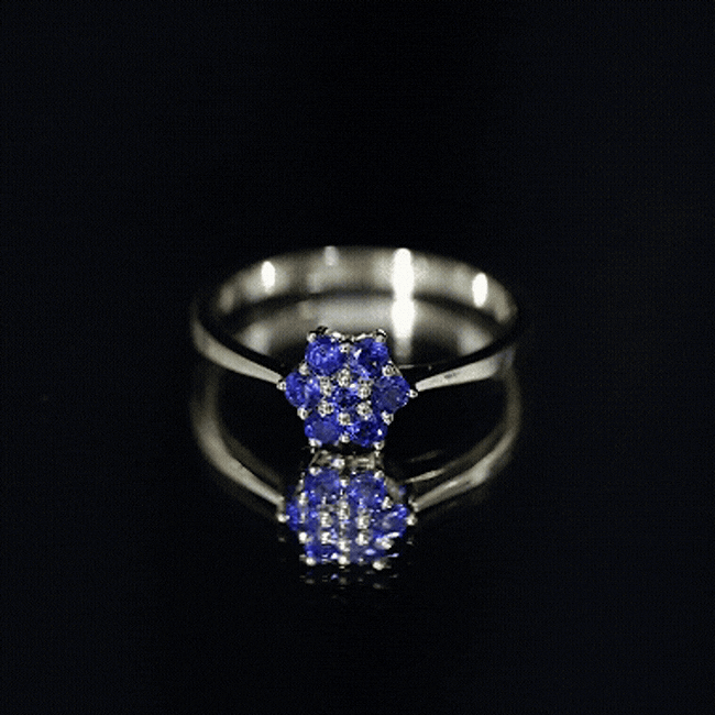 1 CT Round Shape Blue Sapphire Cluster Flower Ring