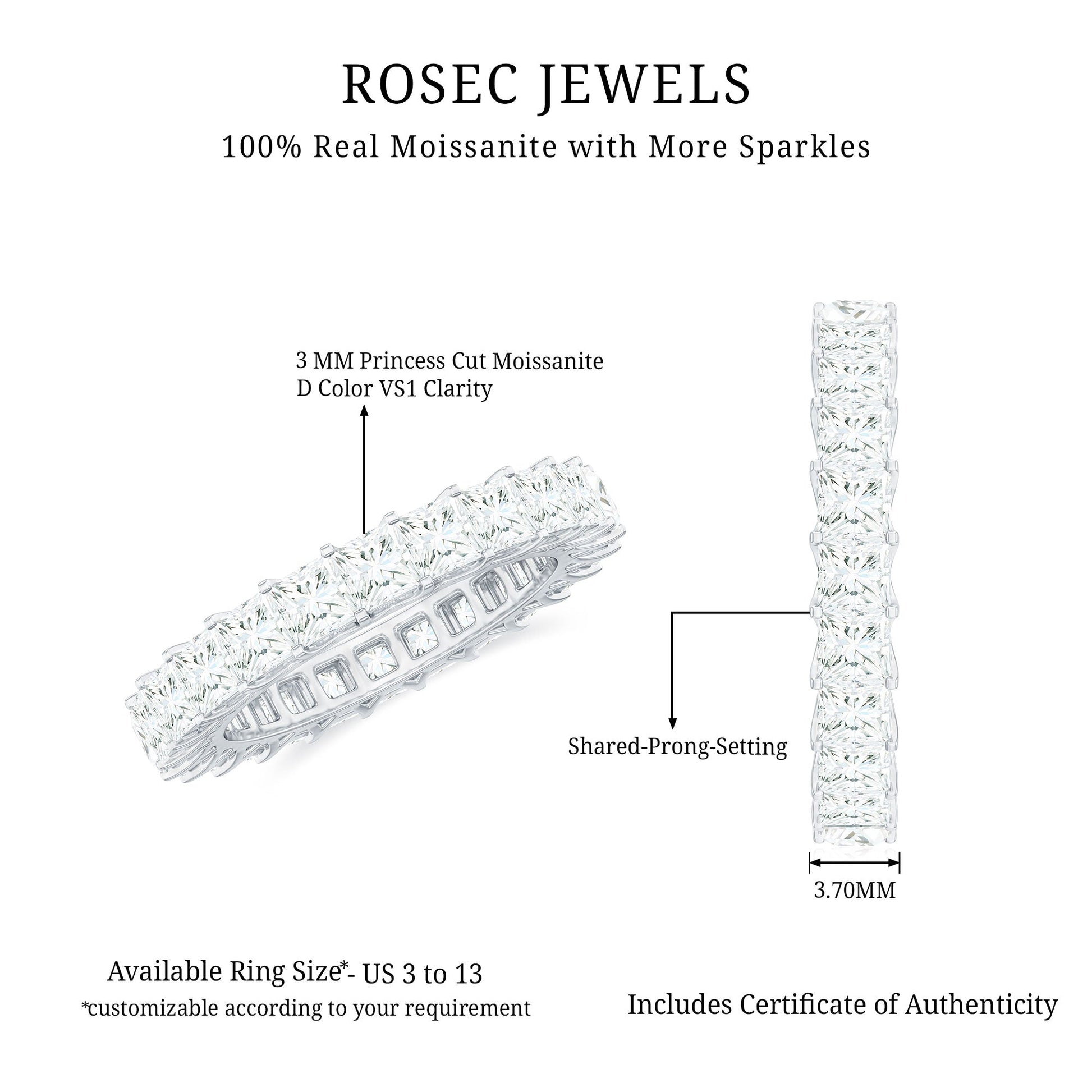 Rosec Jewels ring with detailed specifications on a white background