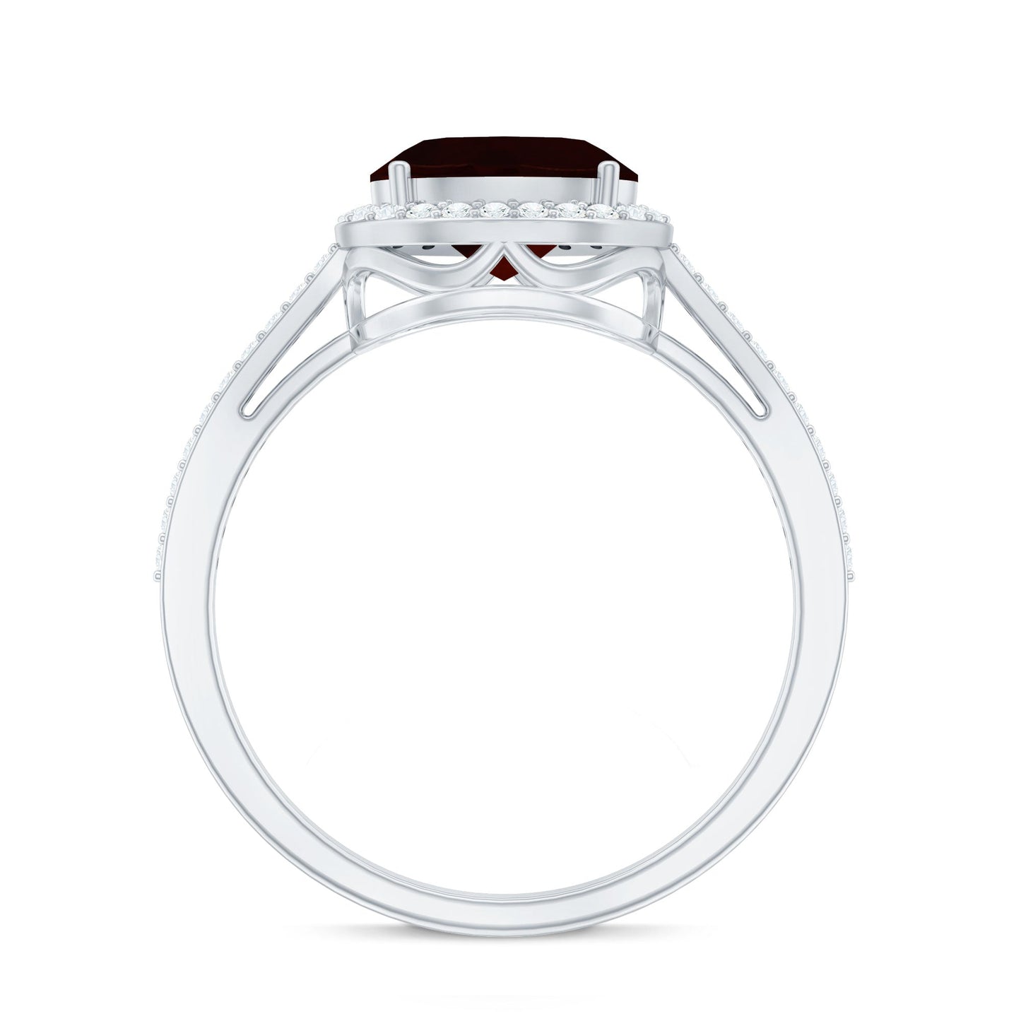Classic 6X8mm Oval Garnet East West Engagement Ring with Diamond