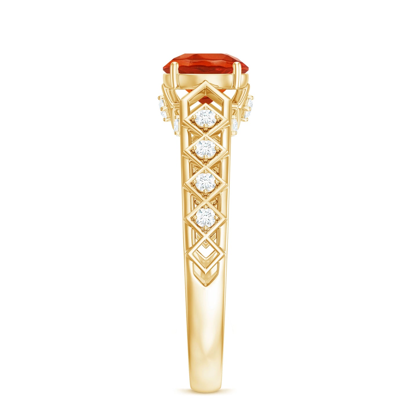 1 CT Solitaire Fire Opal and Diamond Art Deco Engagement Ring