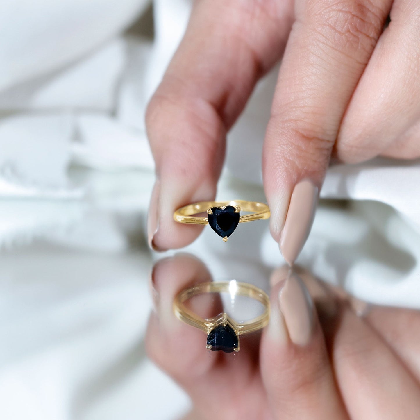 Solitaire Black Onyx Heart Promise Ring for Women