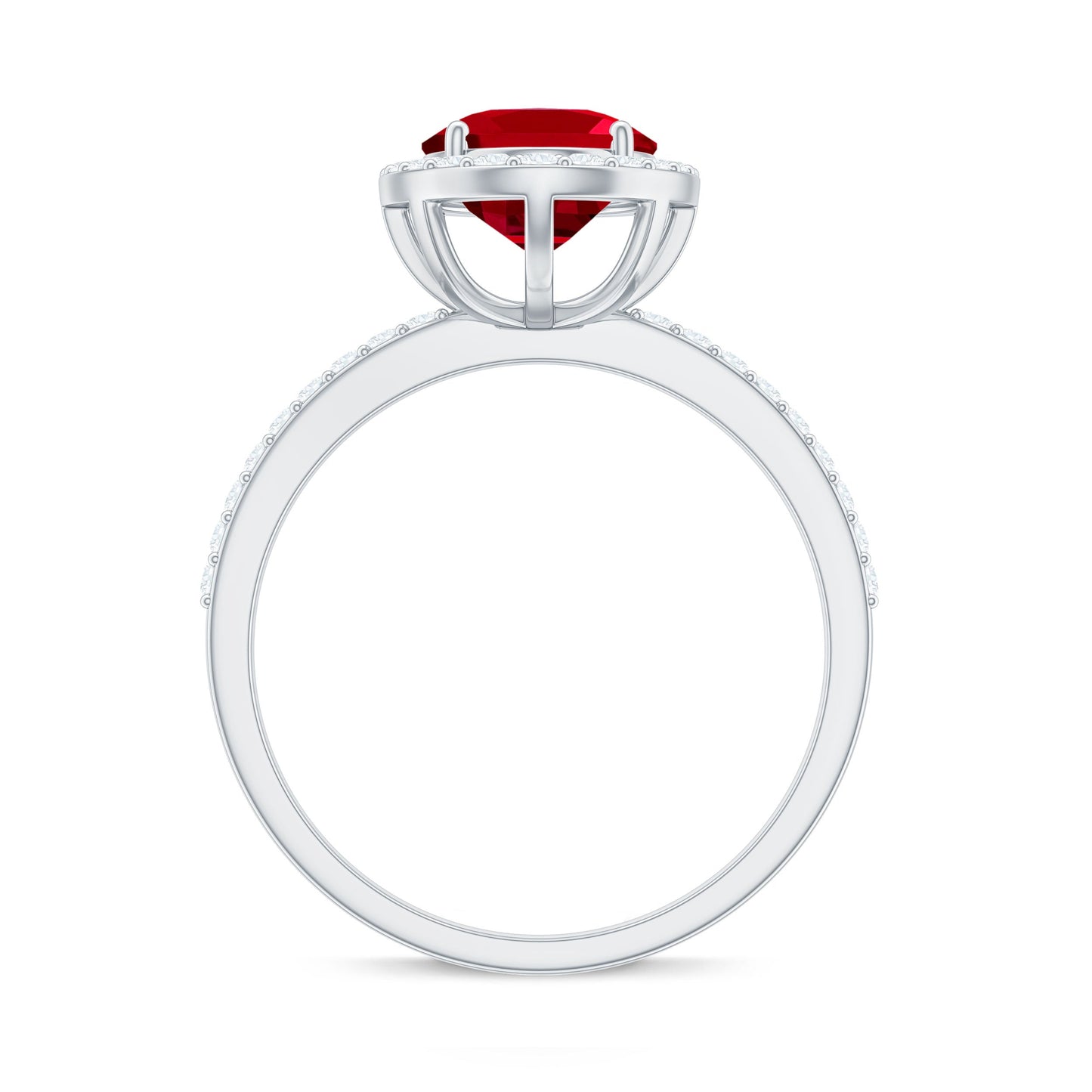 Classic Lab Grown Ruby Oval Engagement Ring with Diamond Halo