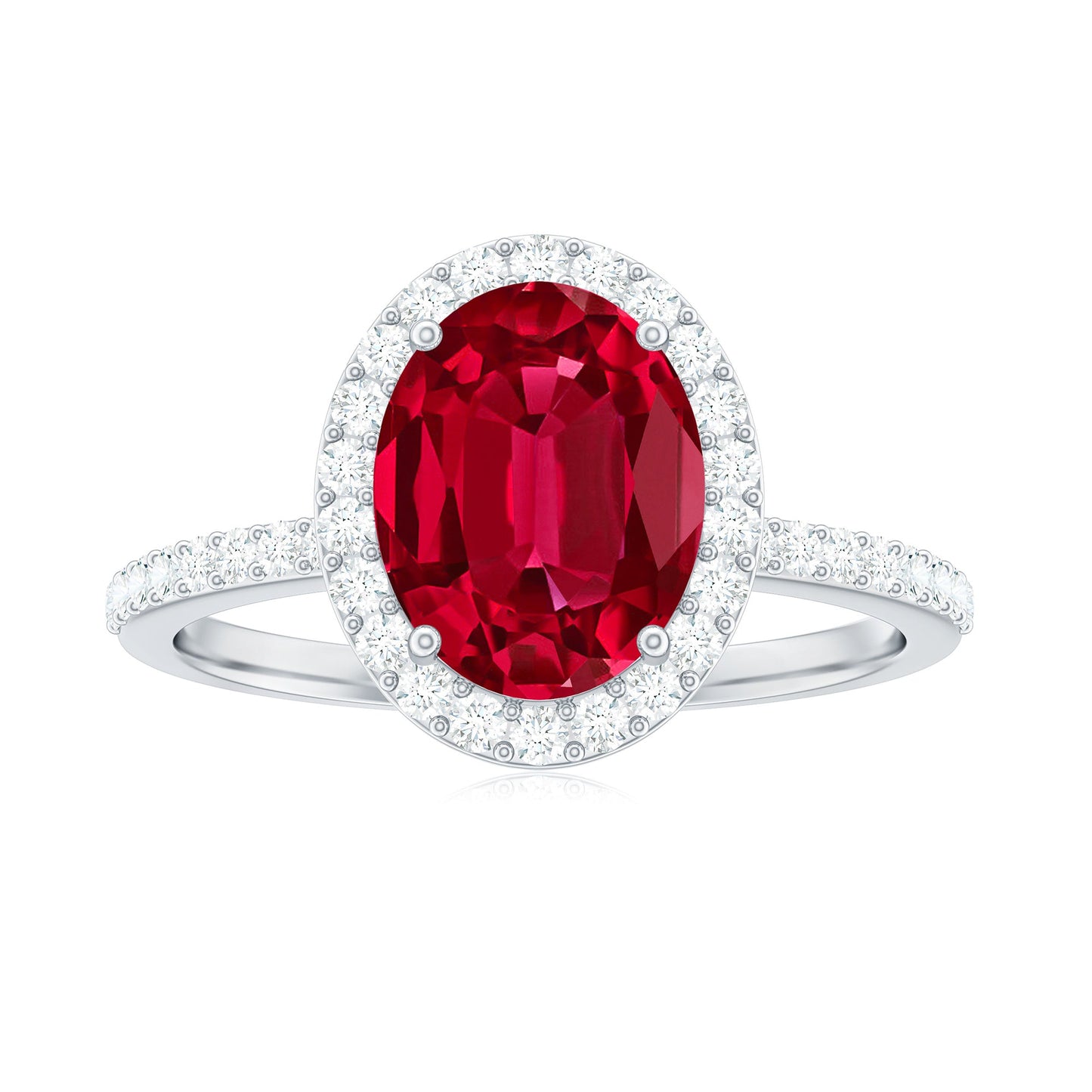 Classic Lab Grown Ruby Oval Engagement Ring with Diamond Halo