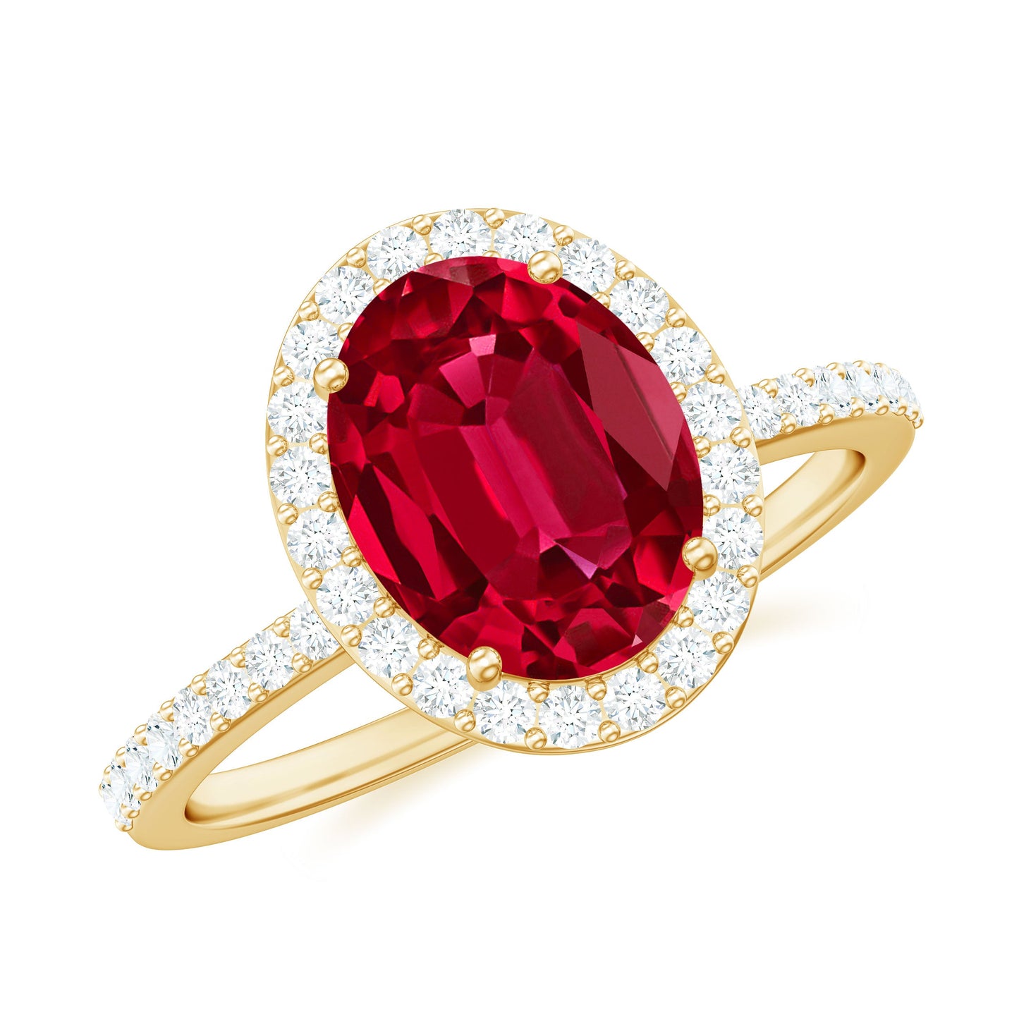 Classic Lab Grown Ruby Oval Engagement Ring with Diamond Halo