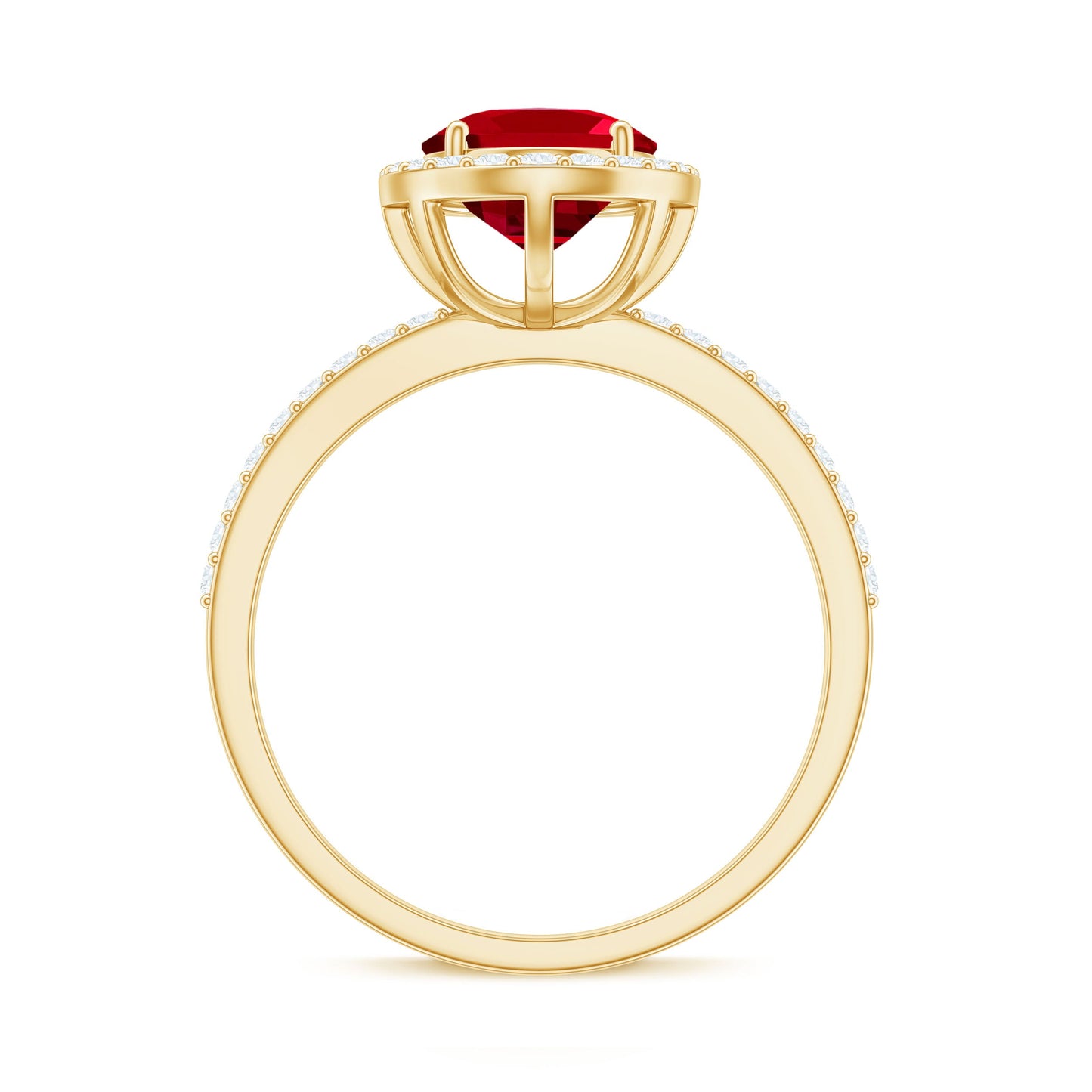 Classic Lab Grown Ruby Oval Engagement Ring with Diamond Halo