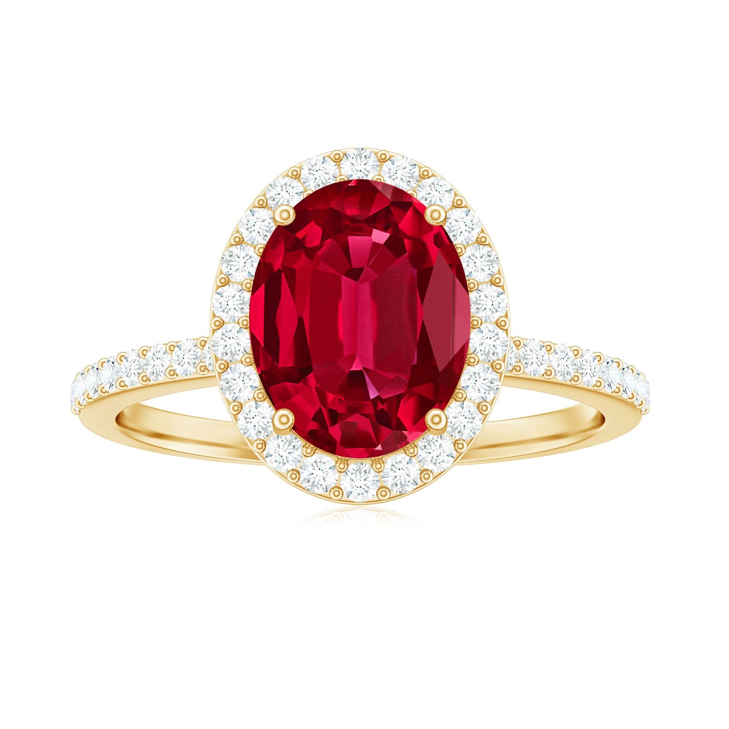 Classic Lab Grown Ruby Oval Engagement Ring with Diamond Halo