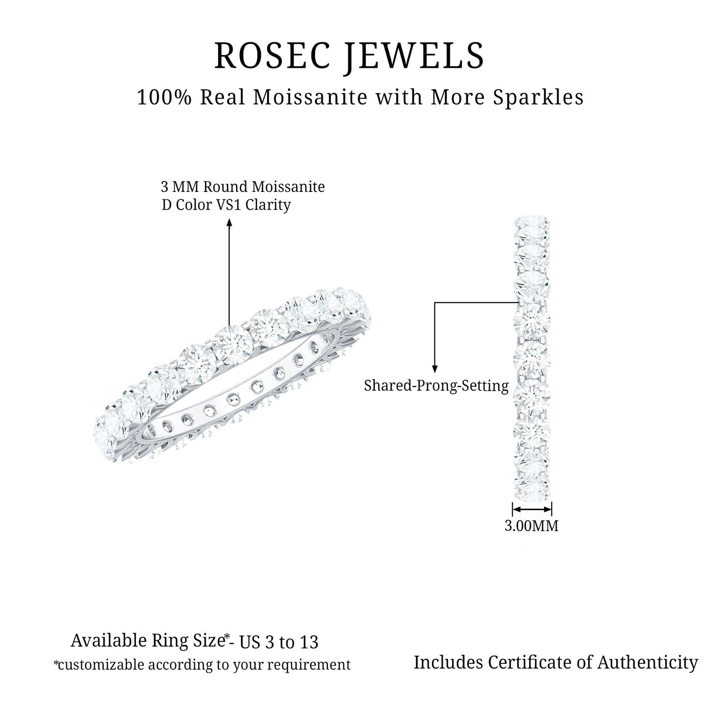Certified Moissanite Stackable Eternity Band Ring