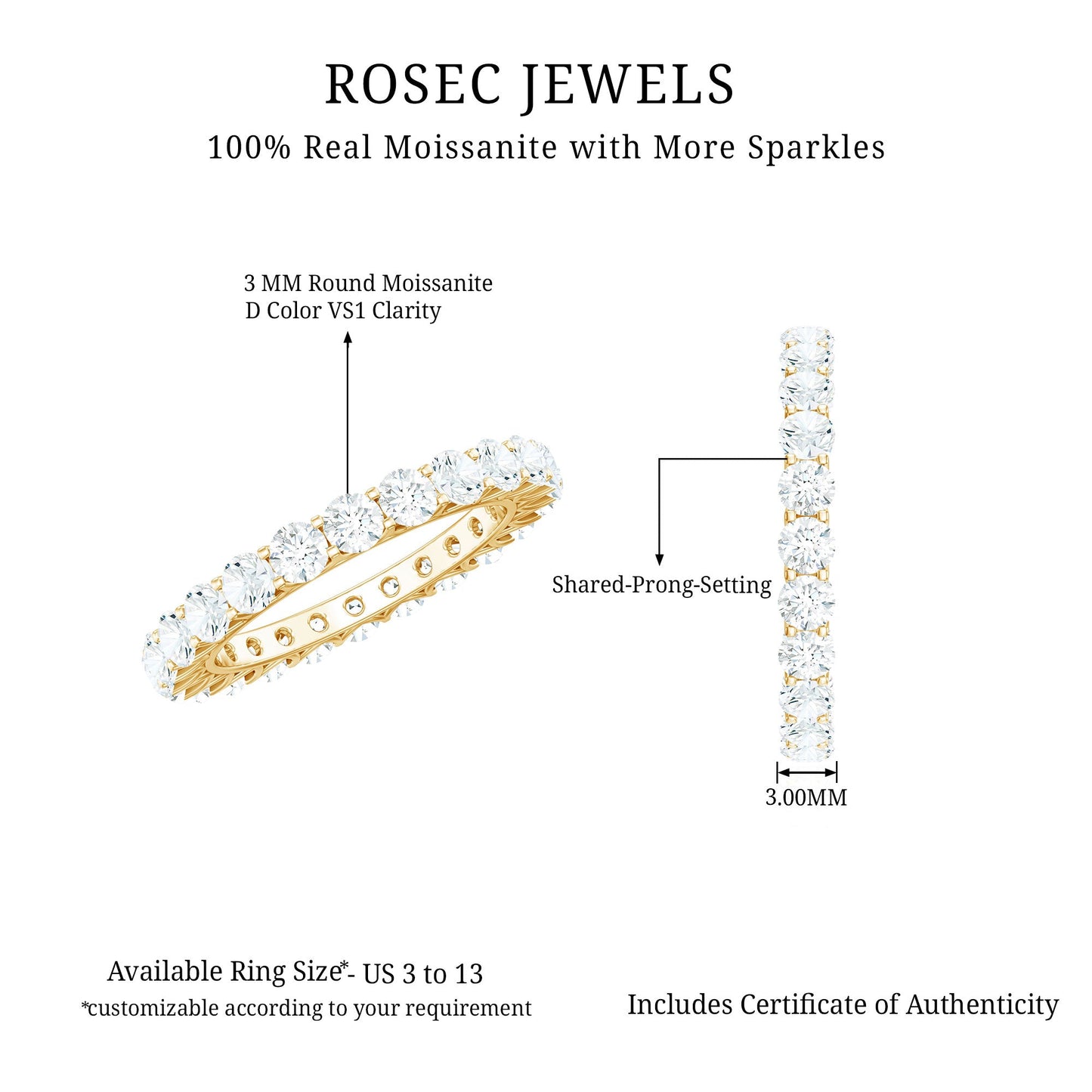 Certified Moissanite Stackable Eternity Band Ring