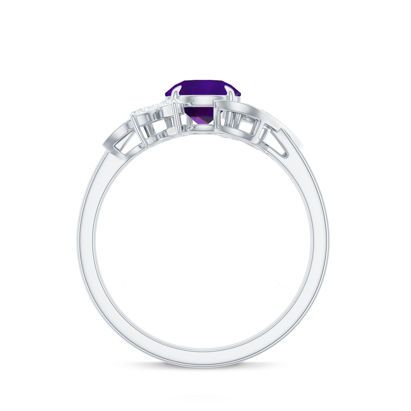 1.75 CT Amethyst Floral Engagement Ring with Diamond Accent