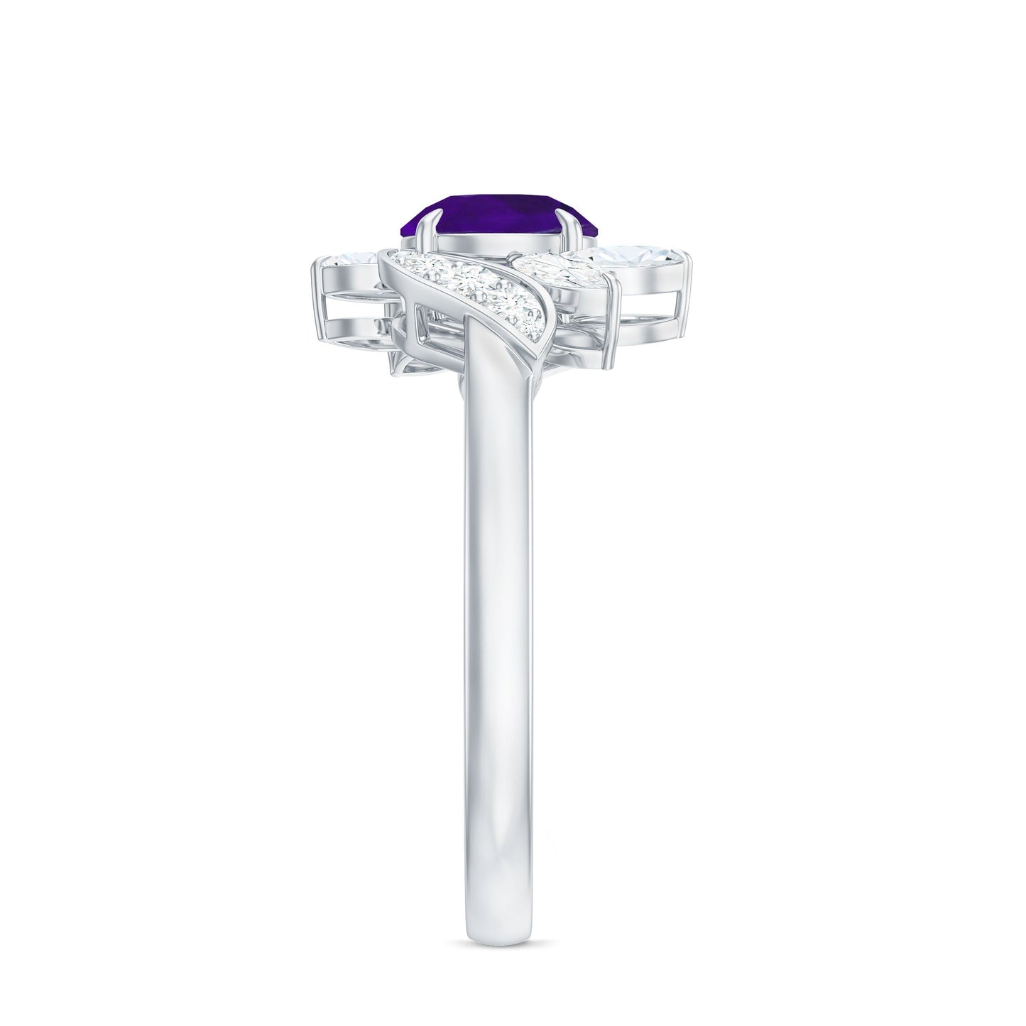 1.75 CT Amethyst Floral Engagement Ring with Diamond Accent