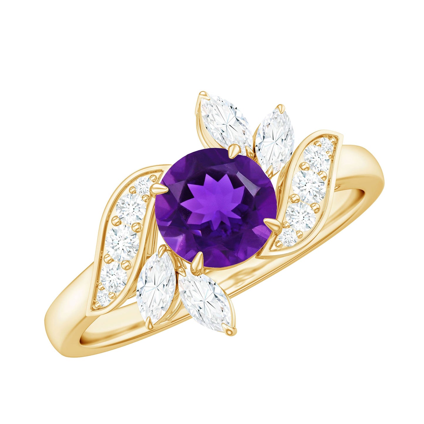 1.75 CT Amethyst Floral Engagement Ring with Diamond Accent