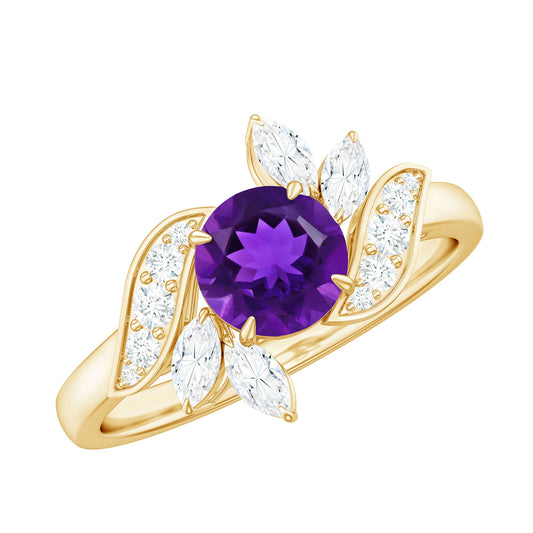 1.75 CT Amethyst Floral Engagement Ring with Diamond Accent