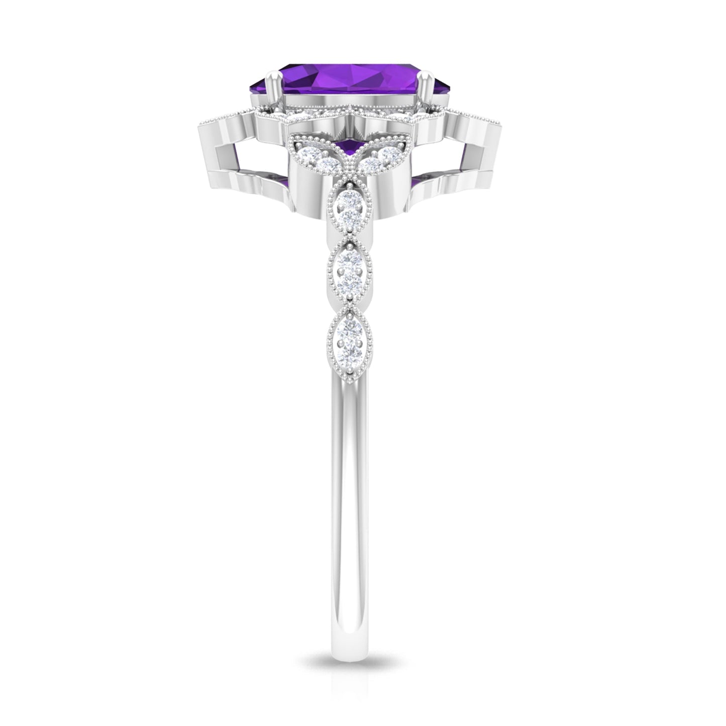 Solitaire Amethyst Engagement Ring with Diamond Accent